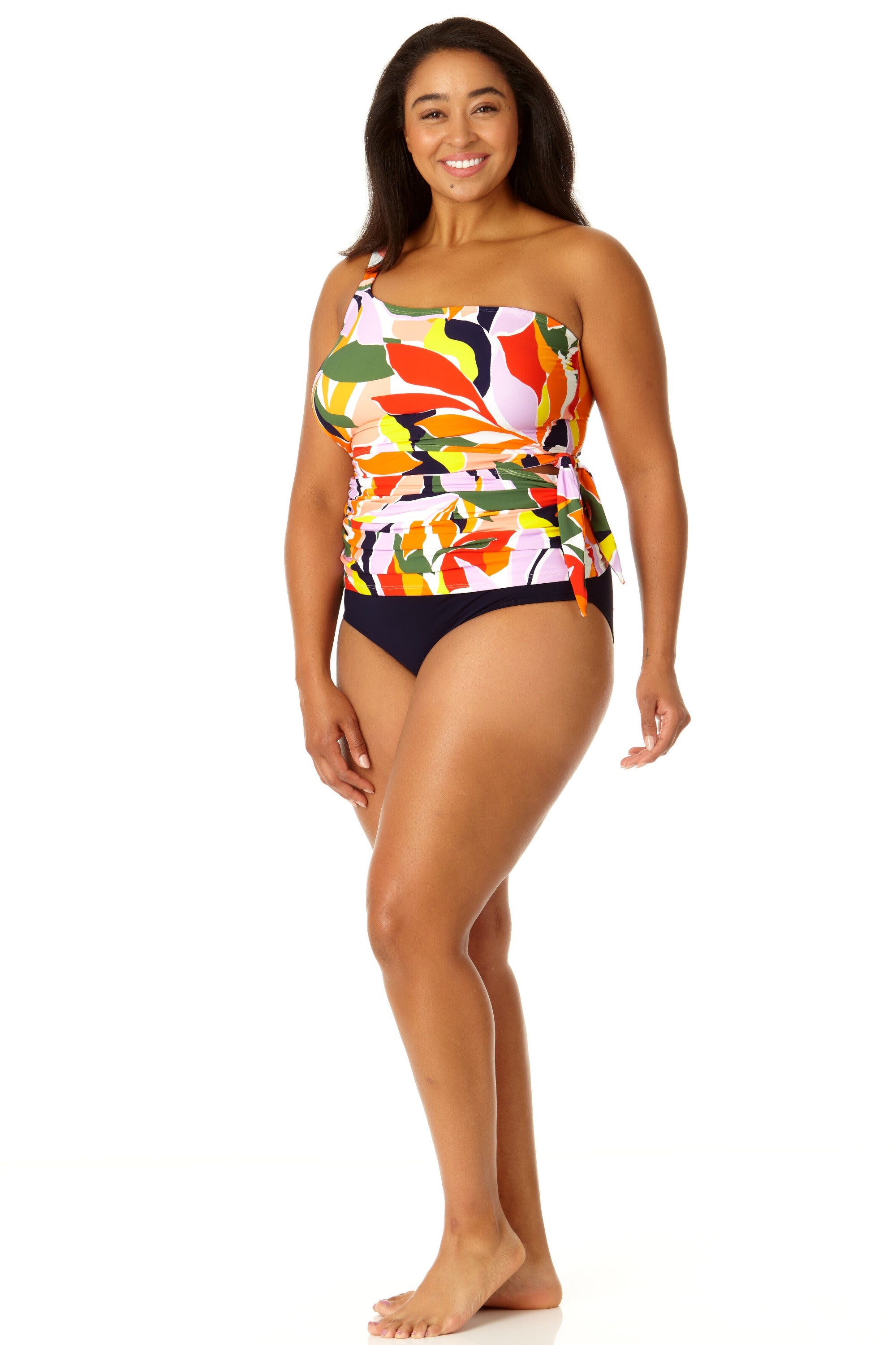 Anne Cole Plus Women's Asymmetrical Side Tie Tankini Swim Top - Stylish One Shoulder Bathing Suit for Women, Perfect for Beach Vacations & Pool Parties