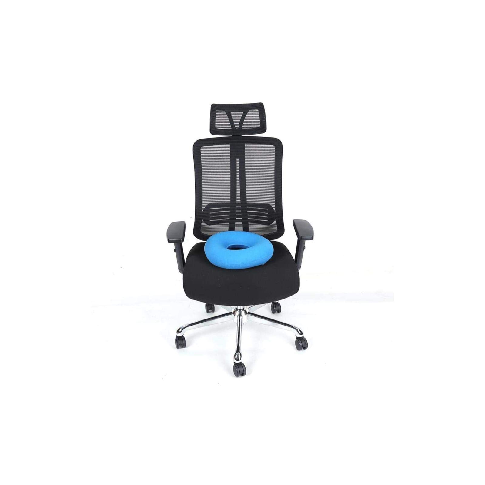 Inflatable Donut Tailbone Pillow for Hemorrhoid & Coccyx Pain Relief - Round Seat Cushion with Air Pump for Office Chair, Car & Home Use - Blue Orthopedic Hip Support Cushion for Post-Surgery & Pregnancy Comfort
