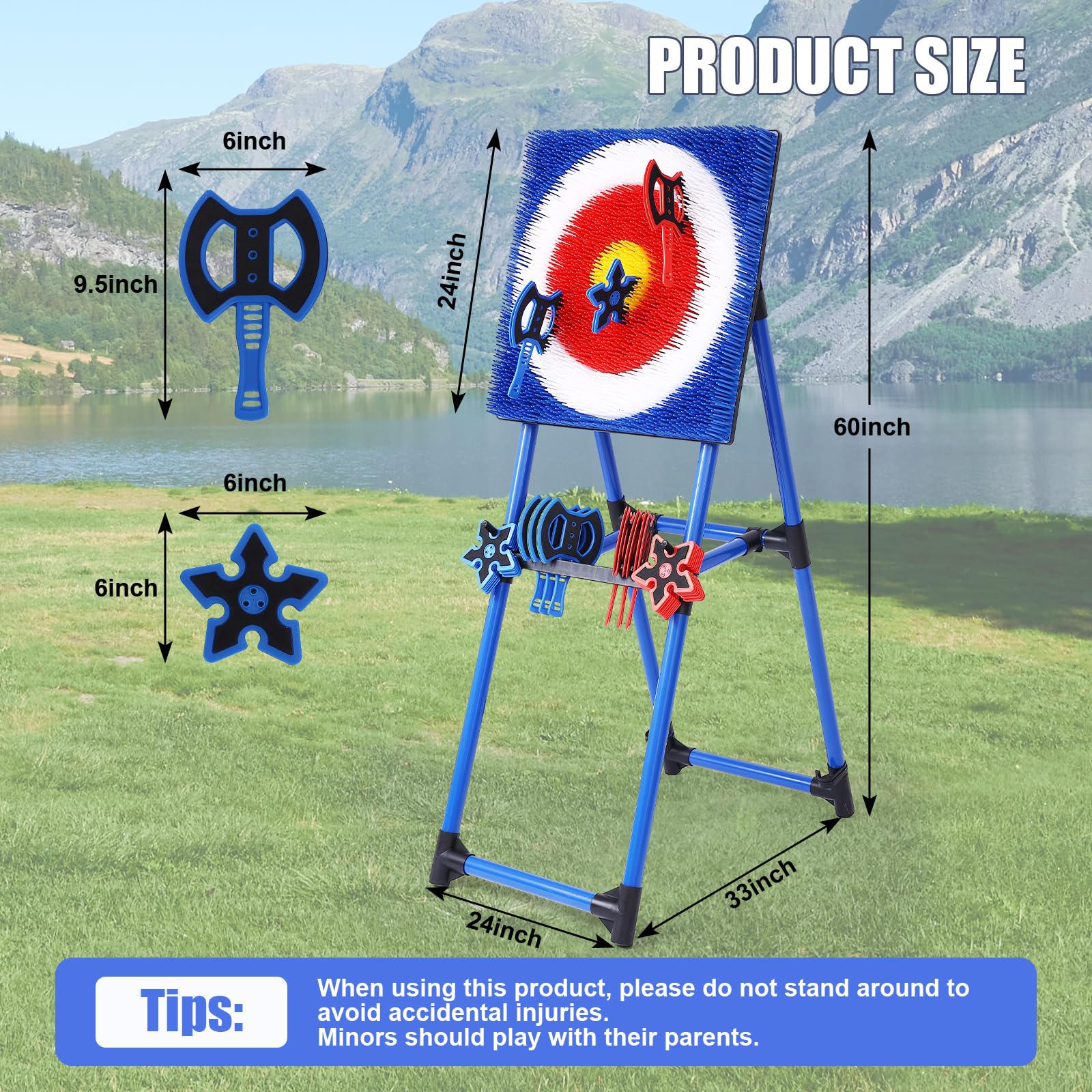 Premium 8-Piece Axe Throwing Set with Foldable Target - Outdoor Backyard Game for Adults & Kids - Perfect for Camping, Parties, and Carnival Events