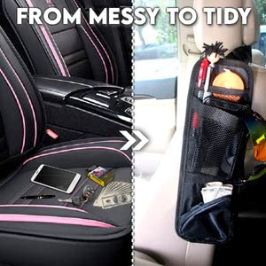 Car Seat Side Organizer - Hanging Storage Bag with Multi-Pockets & Mesh Phone Holder for Cars & Trucks | Perfect for Road Trips, Commuting & Family Travel (Blue)