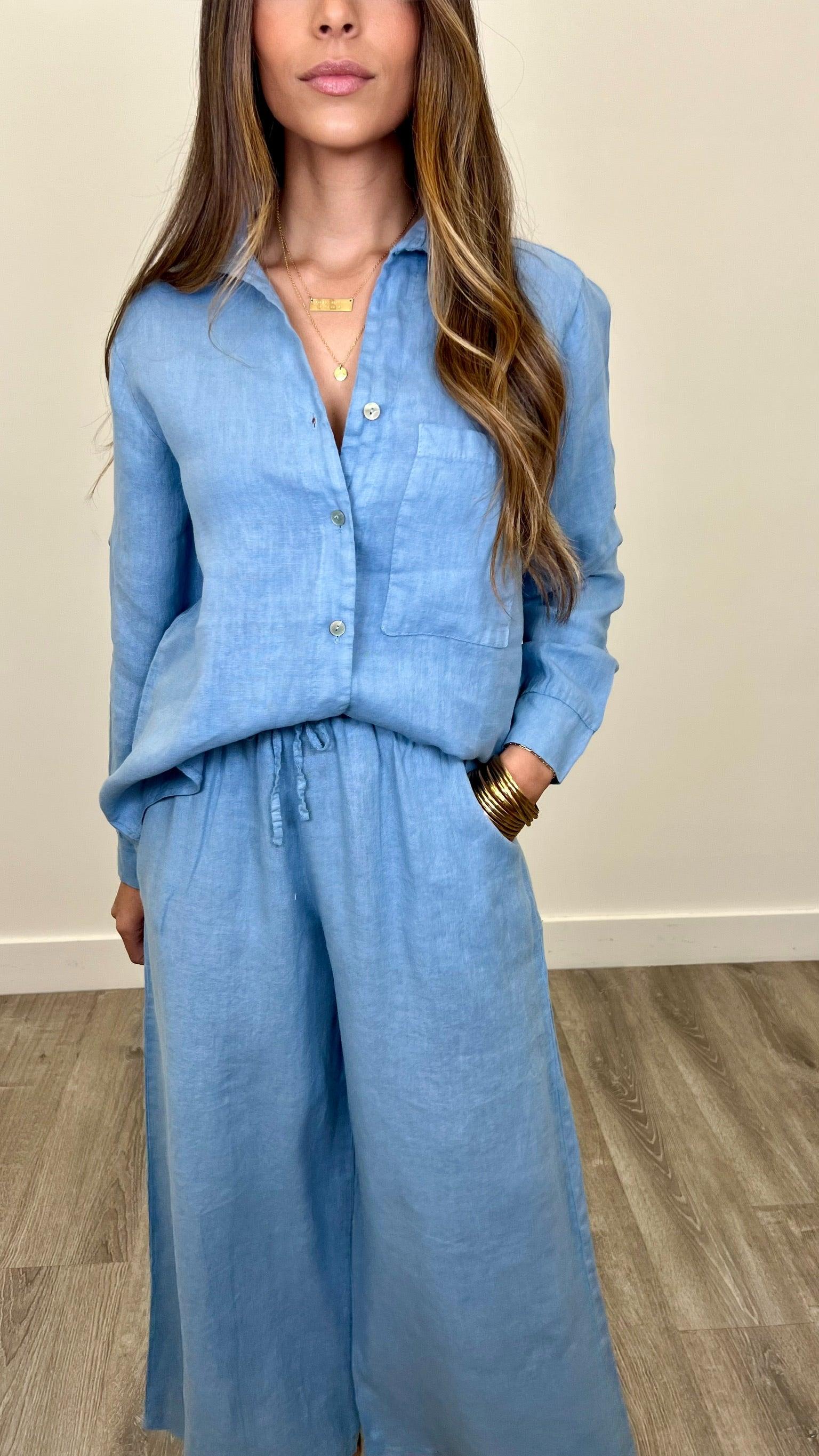 Lucia Linen Button Up Shirt for Women - Breathable Summer Blouse for Casual Wear & Office Outfits