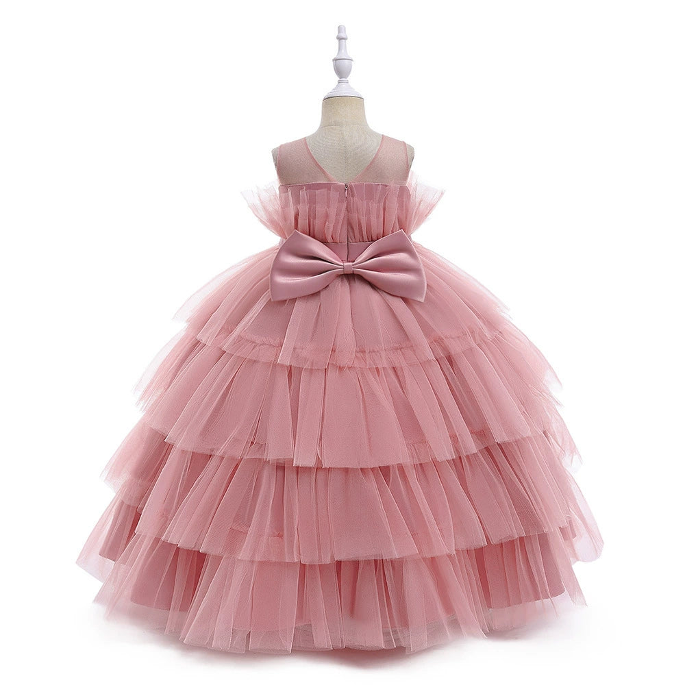 Pink Princess Round Floor Length Tulle Flower Girl Dress for Weddings, Baptisms & Special Occasions - Elegant Flower Girl Outfit for Girls