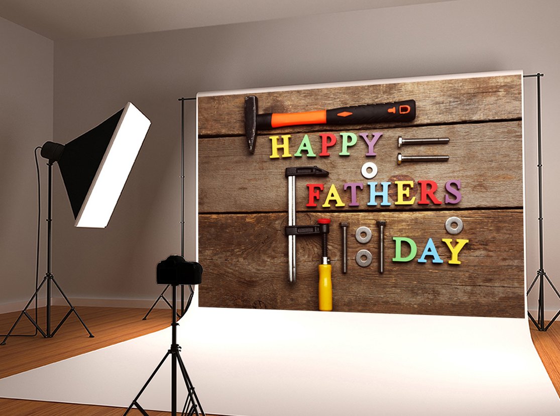 8x8ft Happy Father's Day Photography Backdrop - Vintage Wood Repair Tool Theme Studio Background for Party Decor, Photo Shoot Props, Social Media Content Creation