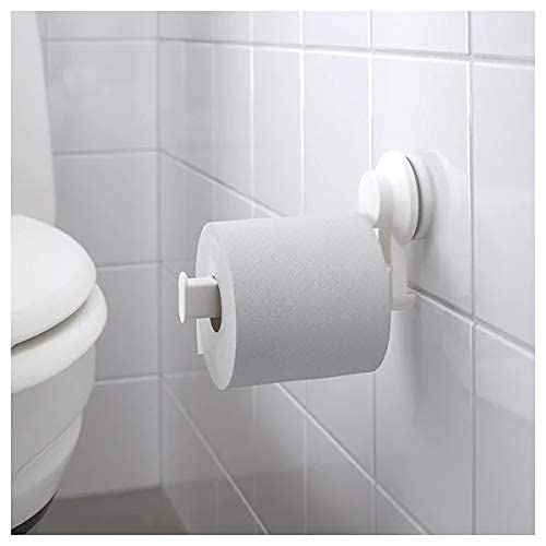 IKEA TISKEN White Polycarbonate Plastic Toilet Paper Holder with Strong Suction Cups - Bathroom Wall Mounted Storage for Small Spaces, RVs & Apartments