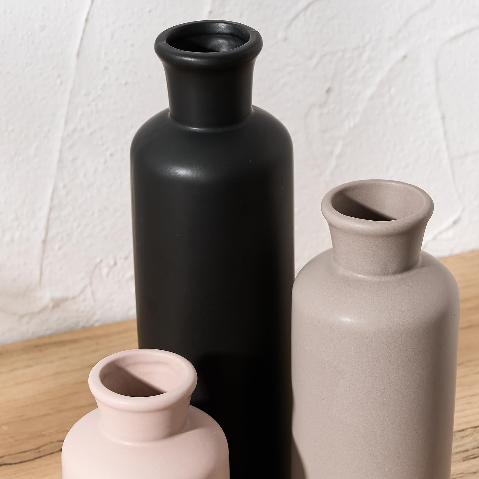 LUKA Ceramic Vase Set of 3 - Minimalist Home Decor Vases for Farmhouse, Bedroom, Office & Living Room - 10, 7.5 & 5 Inch Rustic Vases for Fireplace, Bookshelf & Table Centerpiece Decorations