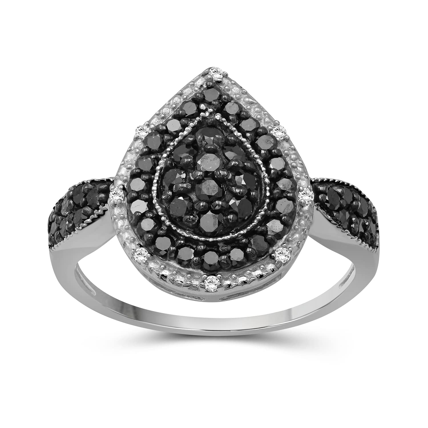 Sterling Silver 1 Carat Black & White Diamond Ring for Women | Elegant Everyday Jewelry | Perfect for Weddings, Anniversaries & Special Occasions