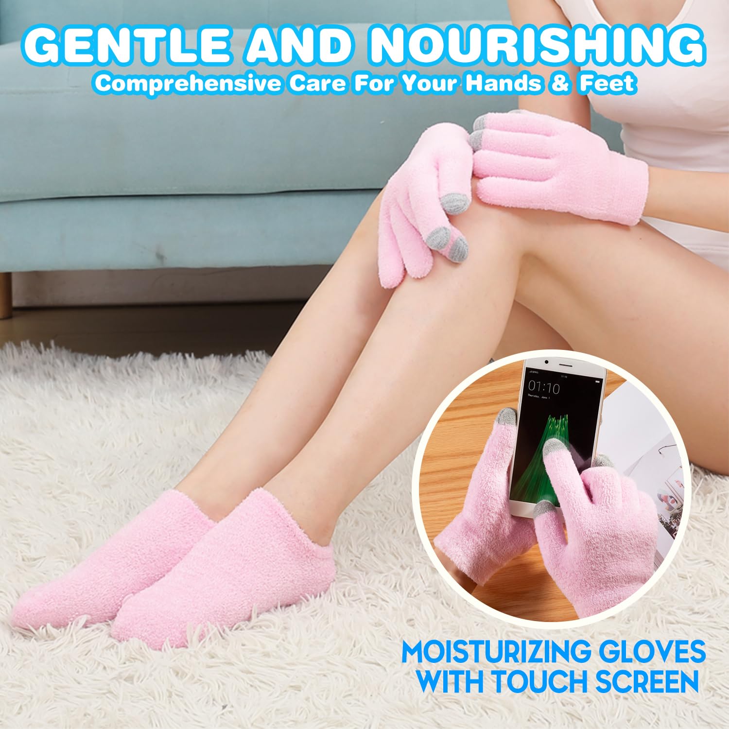4PCS Moisturizing Gloves & Socks for Dry Cracked Skin - Spa Therapy for Hands & Feet Care at Home