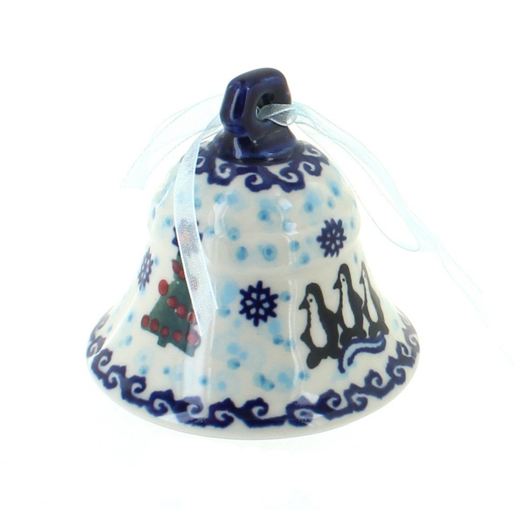 Blue Rose Polish Pottery Arctic Holidays Medium Bell - Handcrafted Ceramic Christmas Decoration for Home, Tree & Holiday Decor