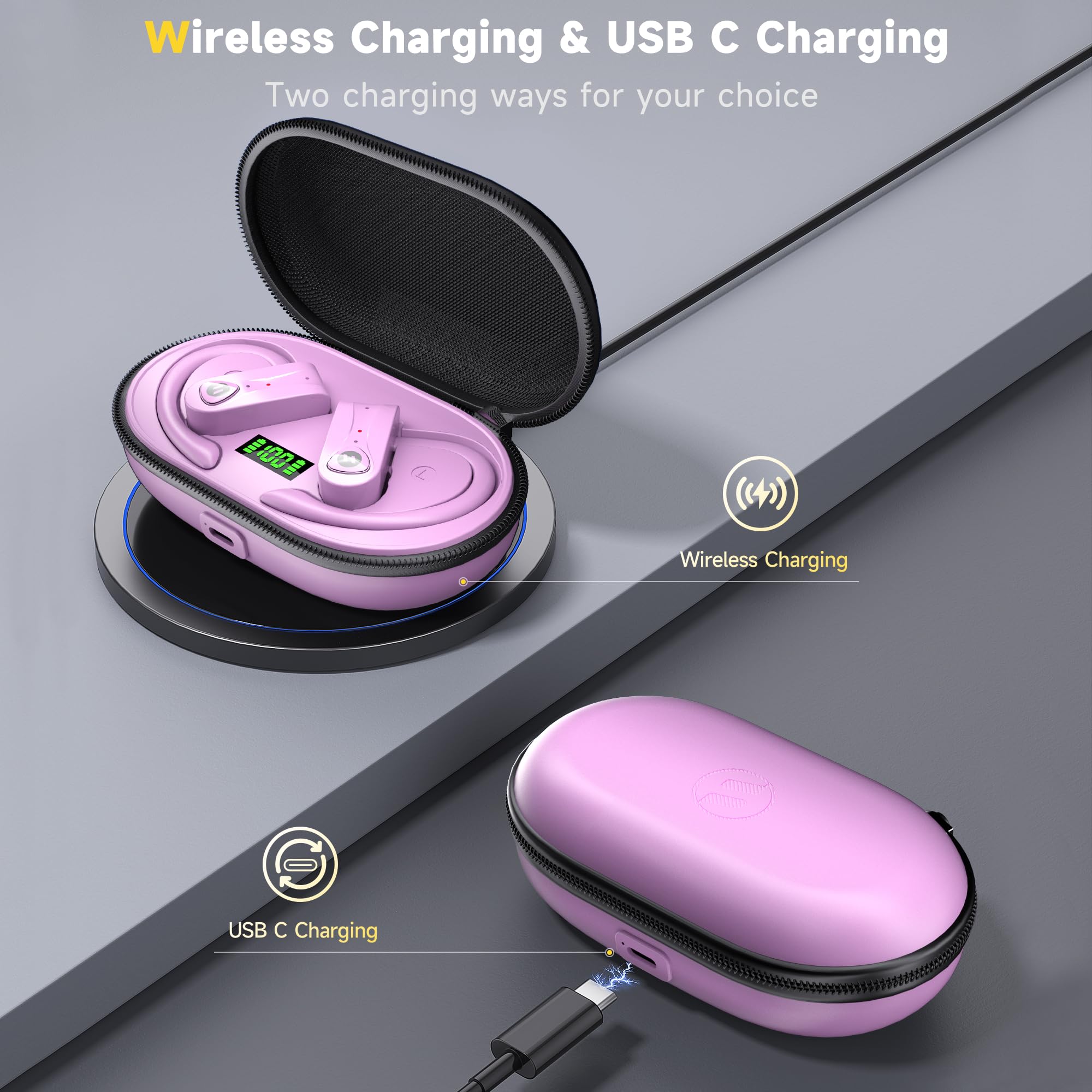 Wireless Bluetooth Headphones with Active Noise Cancelling, 4-Mic HD Call, 60H Playtime & LED Display - Over-Ear Sport Headphones for Running, Gym, Workout, Travel & Office Use