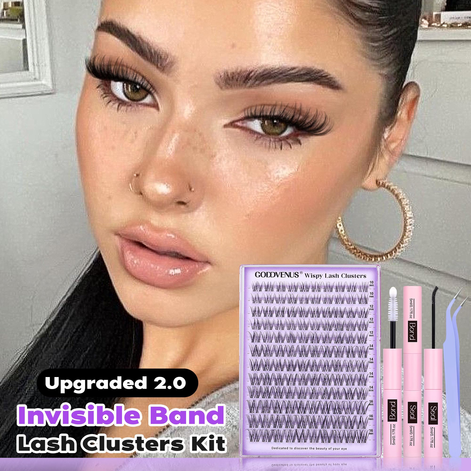 Goddvenus Invisible Band Lash Clusters Kit - Natural Wispy DIY Eyelash Extension Set with C Curl 10-16MM for Volume & Individual Lashes | Perfect for Daily Wear, Special Occasions & Professional Makeup Artists