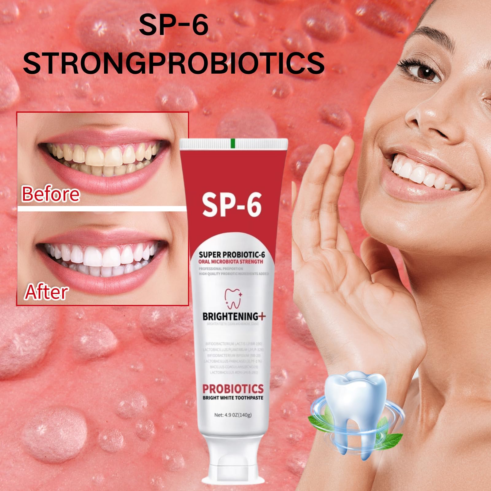 SP-6 Probiotic Whitening Toothpaste with Fresh Mint - Deep Cleaning & Enamel Care - Super Probiotic Formula (2 Pack) for Fresh Breath & Teeth Whitening - Perfect for Daily Oral Hygiene & Sensitive Teeth