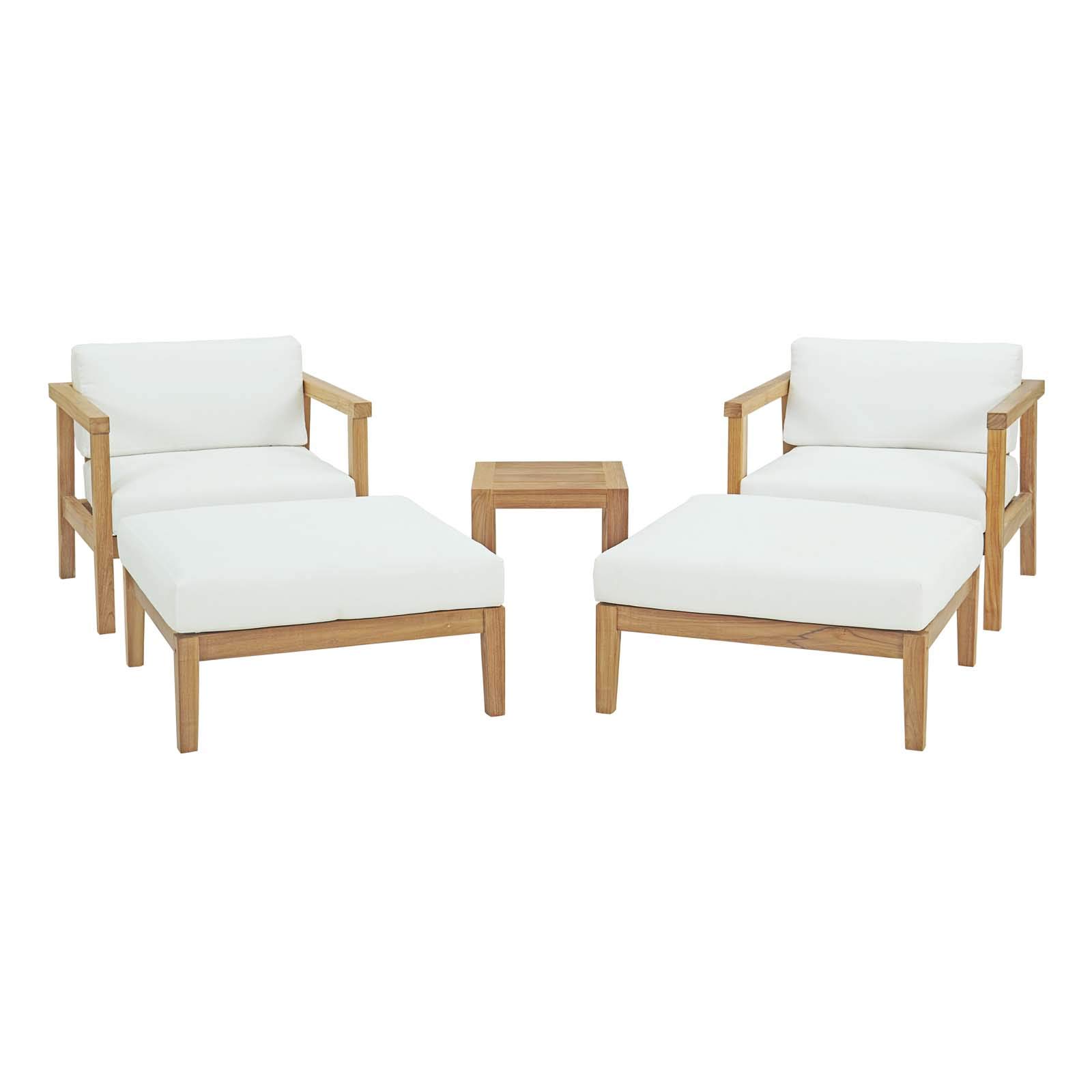 Modern Contemporary Outdoor Patio Lounge Chair Ottoman and Side Table Set - Wooden White Natural Finish - Perfect for Backyard, Poolside, and Garden Relaxation
