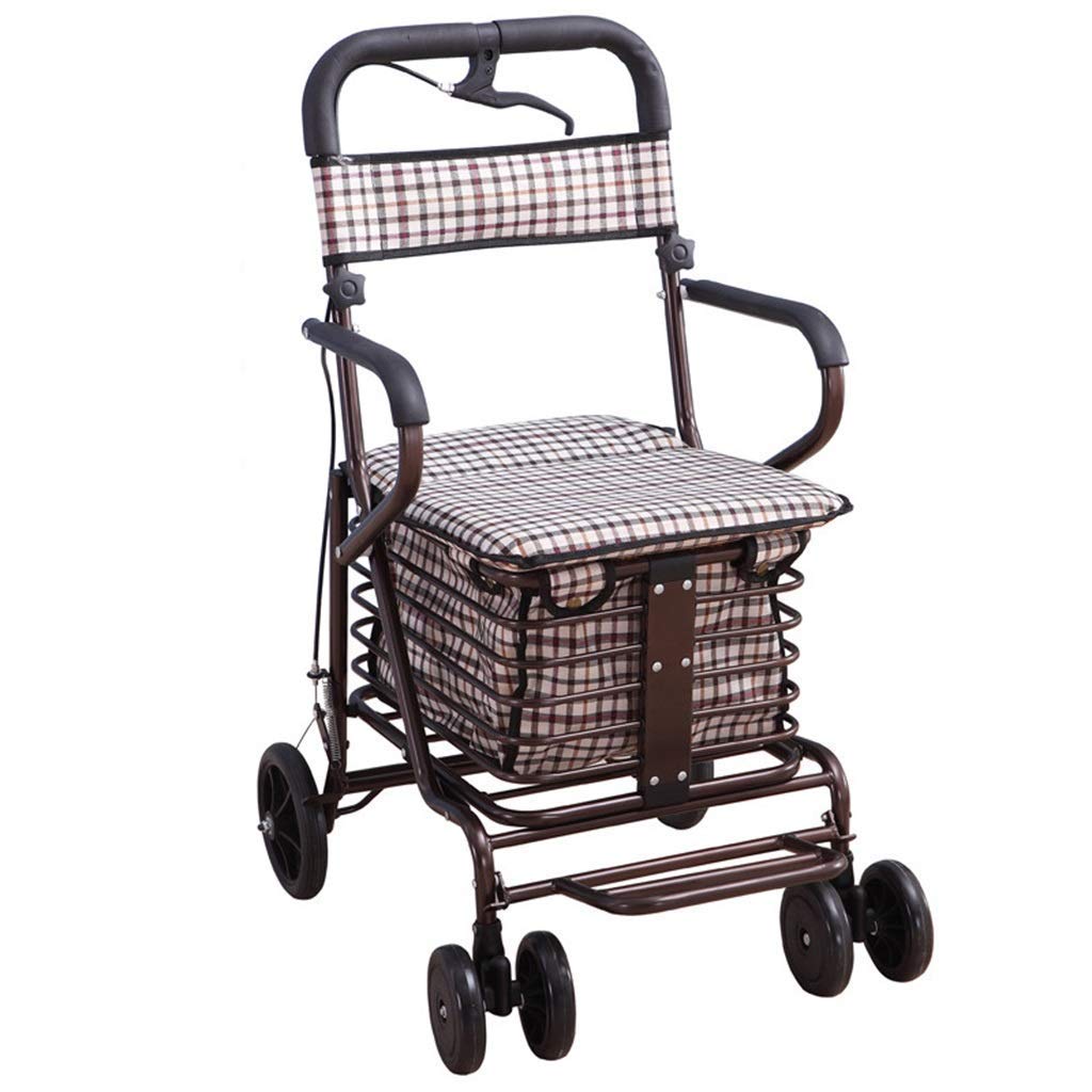 Portable Folding Walker with Wheels - Lightweight Mobility Aid for Seniors & Elderly - Adjustable Height Shopping Cart for Groceries, Ideal for Indoor/Outdoor Use at Home, Supermarket & Shopping Malls