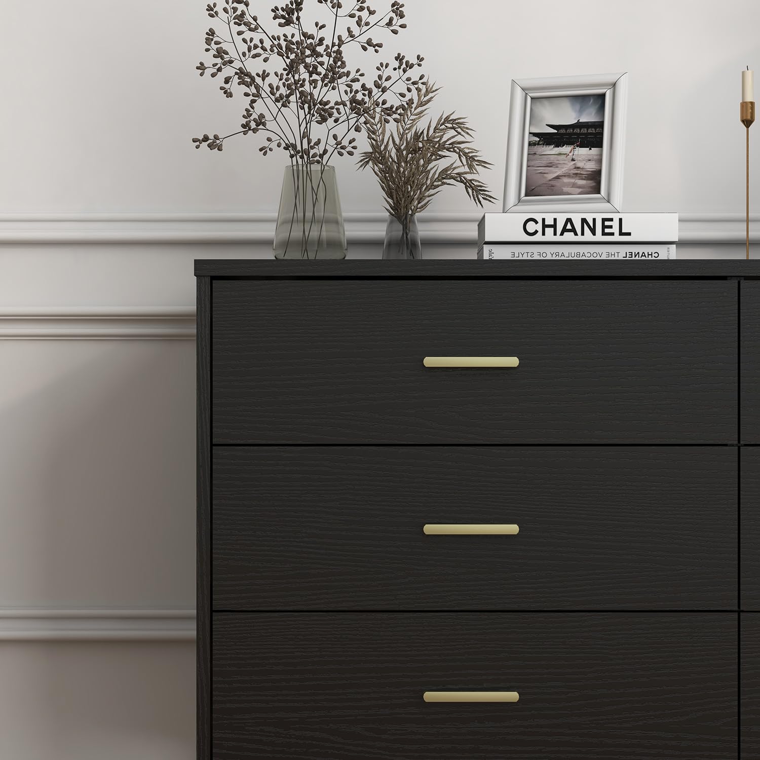 Modern 6-Drawer Wooden Dresser - Solid Wood Lateral Chest of Drawers with Wide Storage Drawers & Gold Metal Handles for Bedroom, Living Room, Hallway | Perfect for Closet Organization, Home Decor, and Entryway Storage