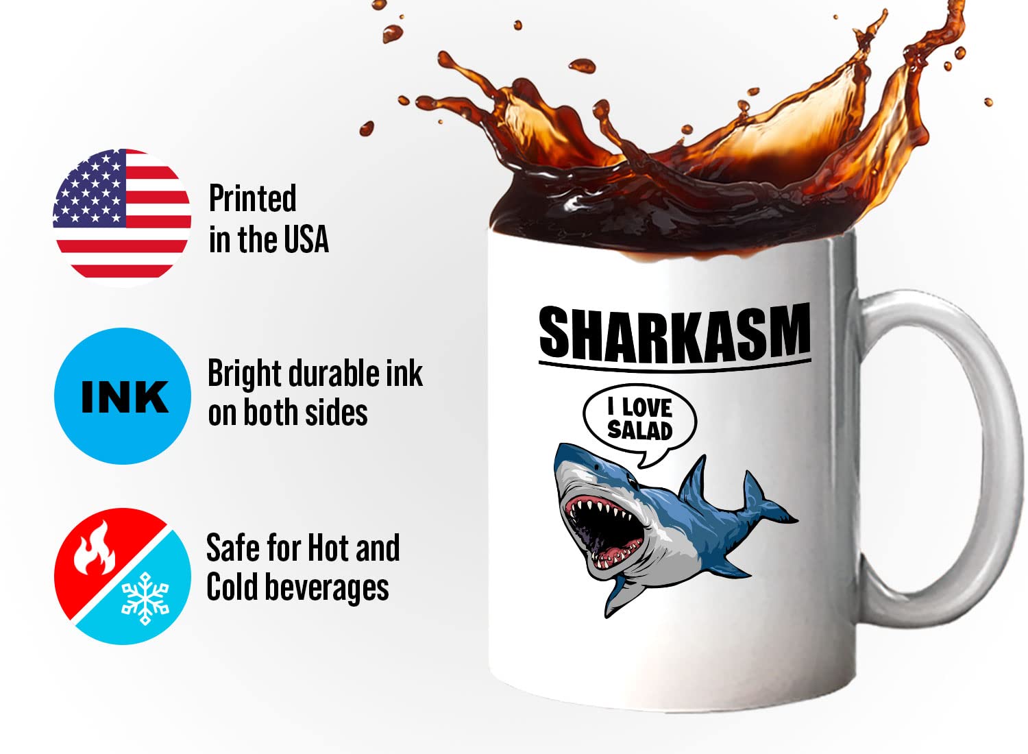 Bubble Hugs Sarcastic Coffee Mug 11oz White - Shark Pun Humor 'I Love Salad' Funny Office Gift for Shark Lovers, Vegan Friends & Coworkers - Perfect for Office Pranks, Secret Santa & Coffee Break Laughs