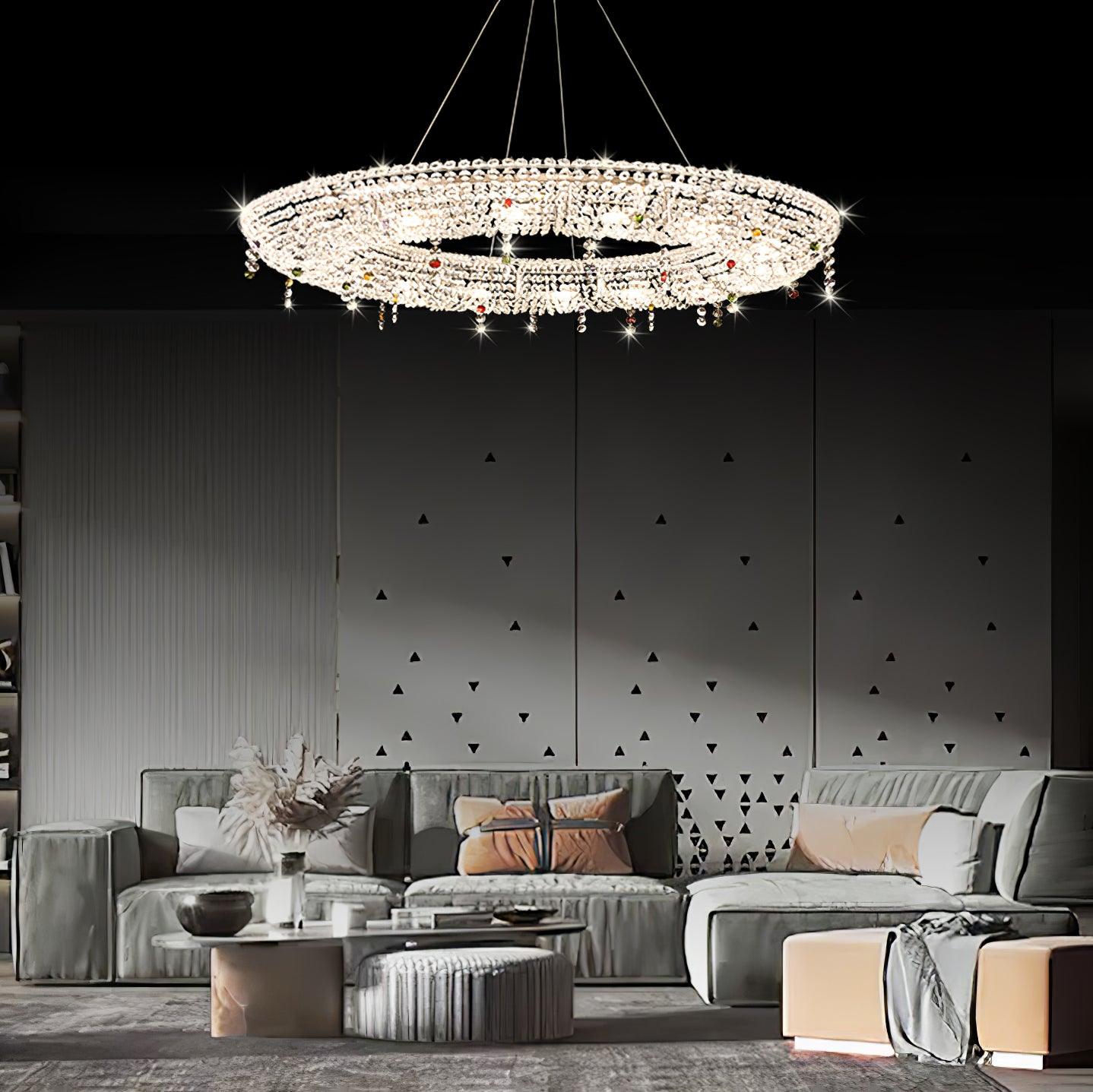 Modern Round Crystal Chandelier - Elegant Ceiling Light Fixture for Dining Room, Living Room & Bedroom | Dimmable LED Lighting for Home Decor & Wedding Events