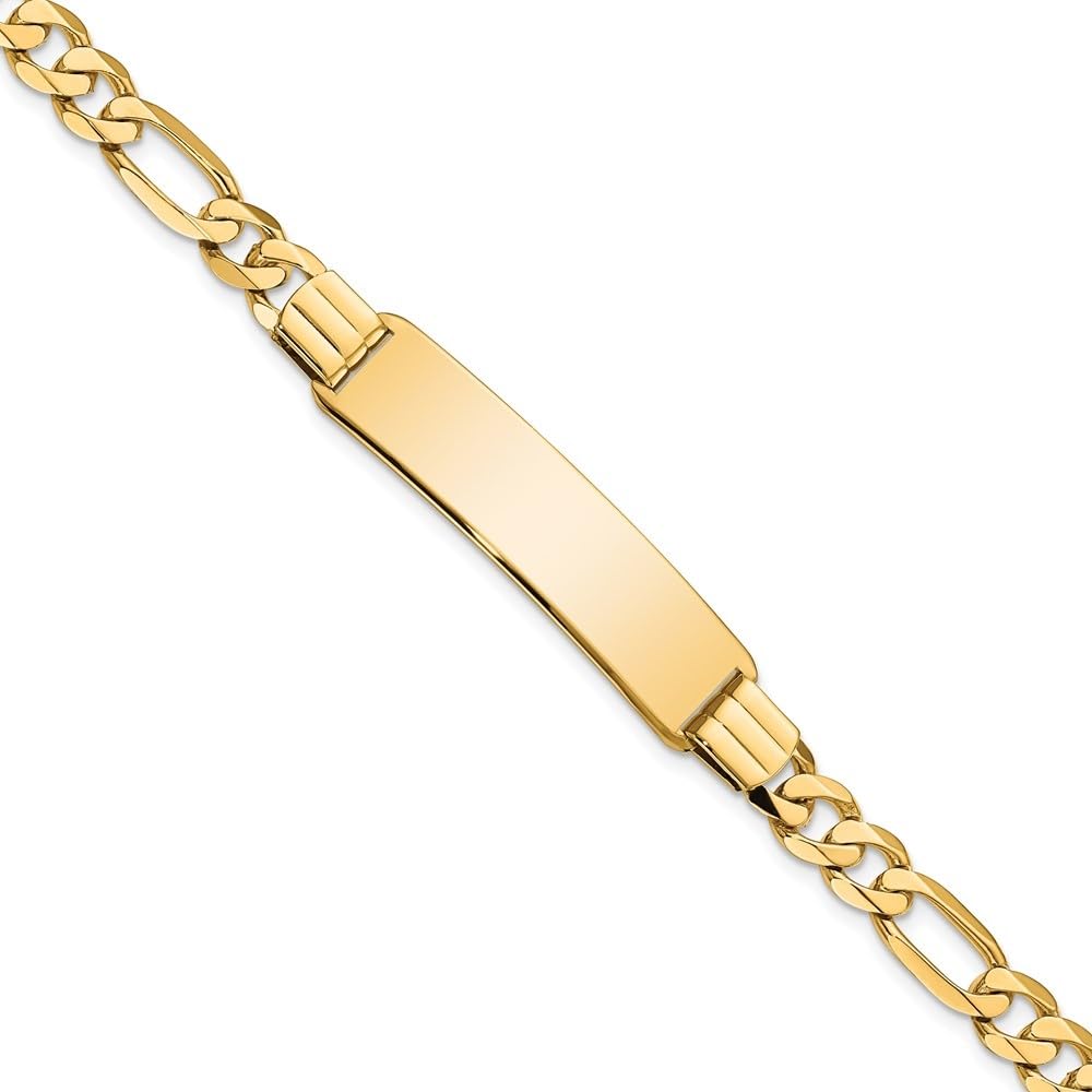 14K Yellow Gold Flat Figaro Link Medical ID Bracelet - 8