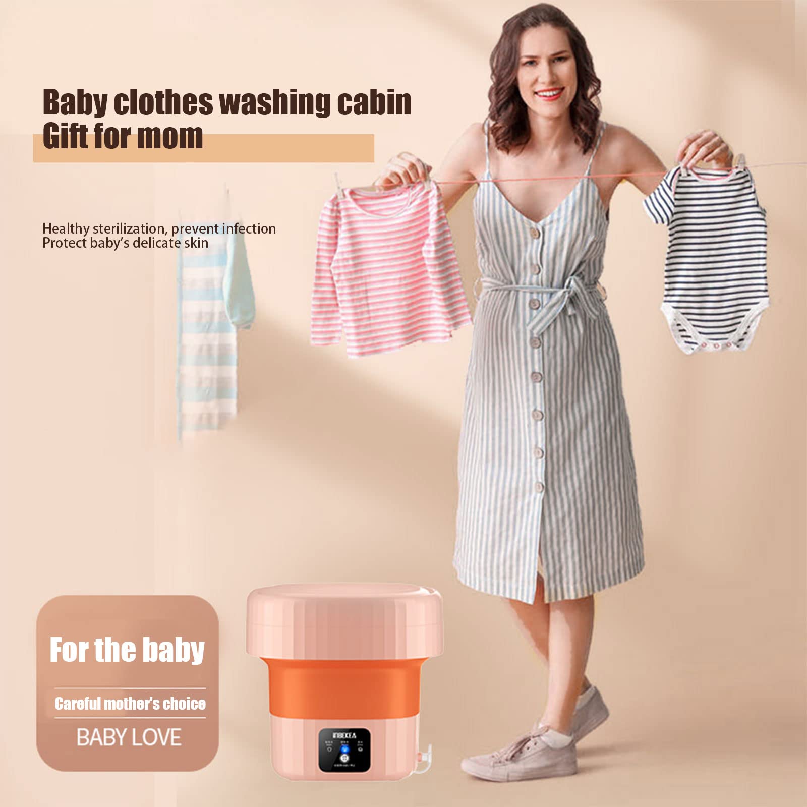 Portable Mini Washing Machine - Foldable Compact Washer for Baby Clothes, Underwear & Delicates | Perfect Gift for Girls & Moms | Ideal for Dorms, Apartments, Travel & Camping (Pink)