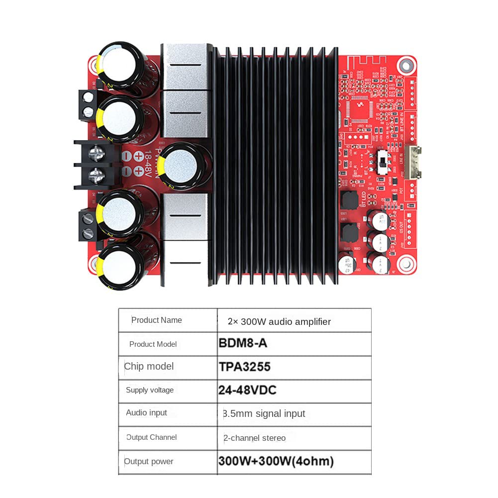 Loufy TPA3255 2X300W Bluetooth 5.0 HiFi Stereo Amplifier Board with AUX Input & Volume Control - DC24-48V Power Supply for Home Theater, Car Audio, and Professional Sound Systems