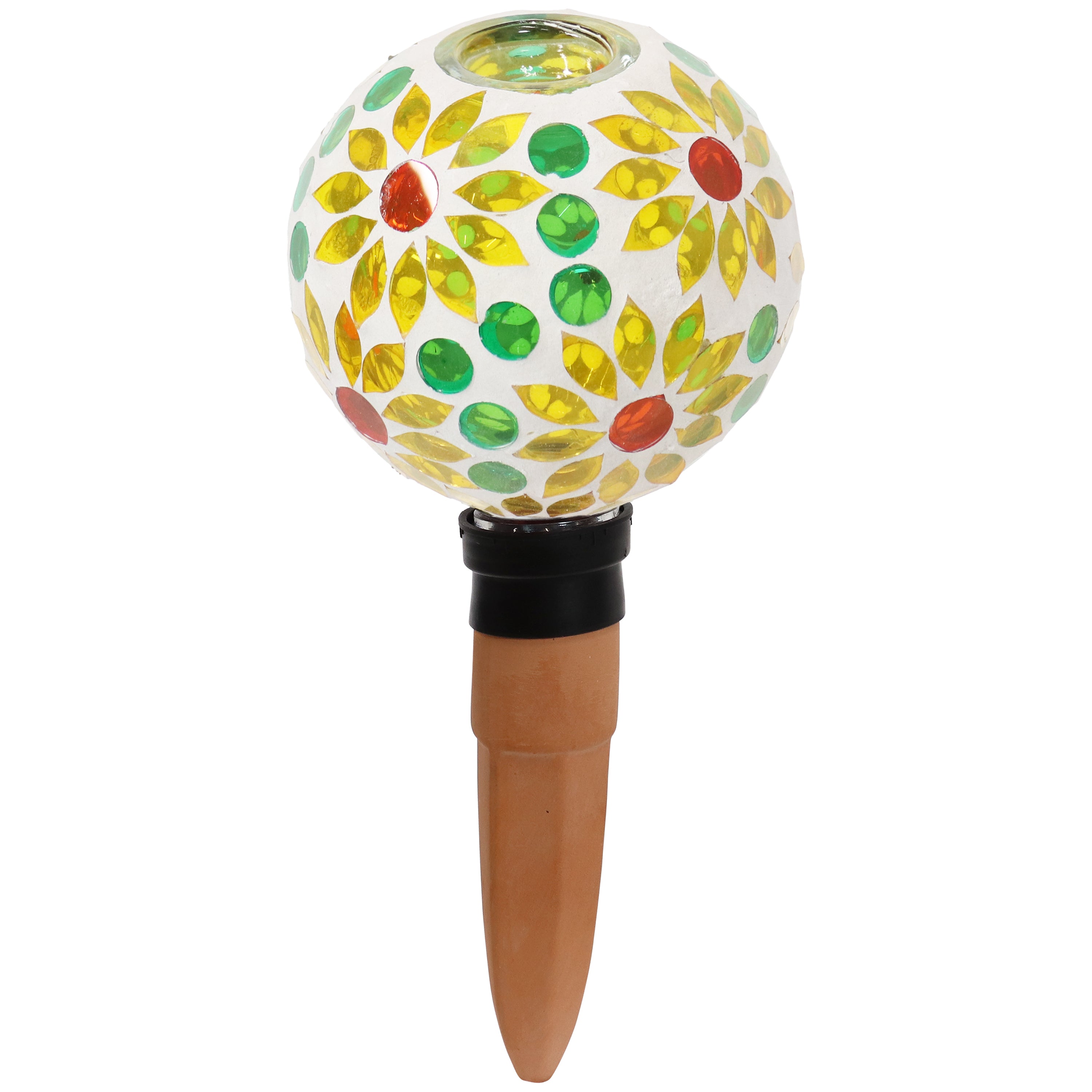 Sunnydaze Decorative Mosaic Glass Plant Watering Globe with Clay Spike - Self-Watering System for Indoor & Outdoor Potted Plants, Flowers, Herbs - Perfect for Vacation Care & Home Garden Decor