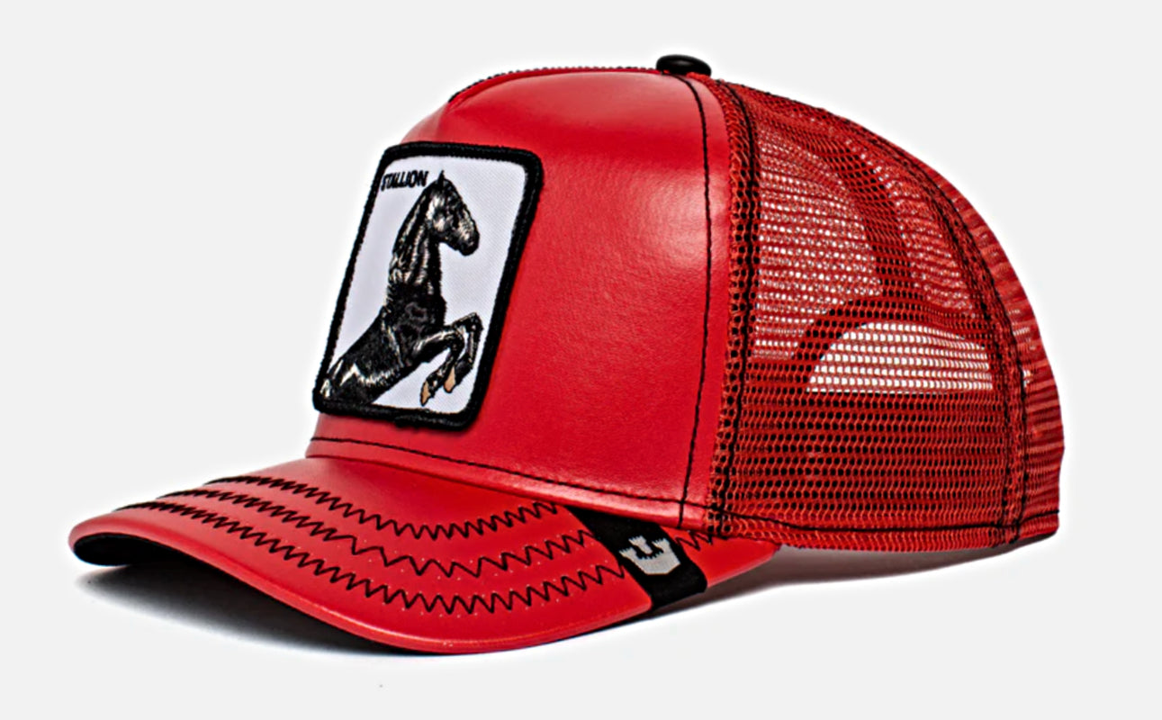 Goorin 'Cherry Mustang' Red Leather & Polyester Trucker Hat - Stylish Unisex Baseball Cap for Men & Women - Perfect for Outdoor Activities, Casual Wear & Fashion Accessories