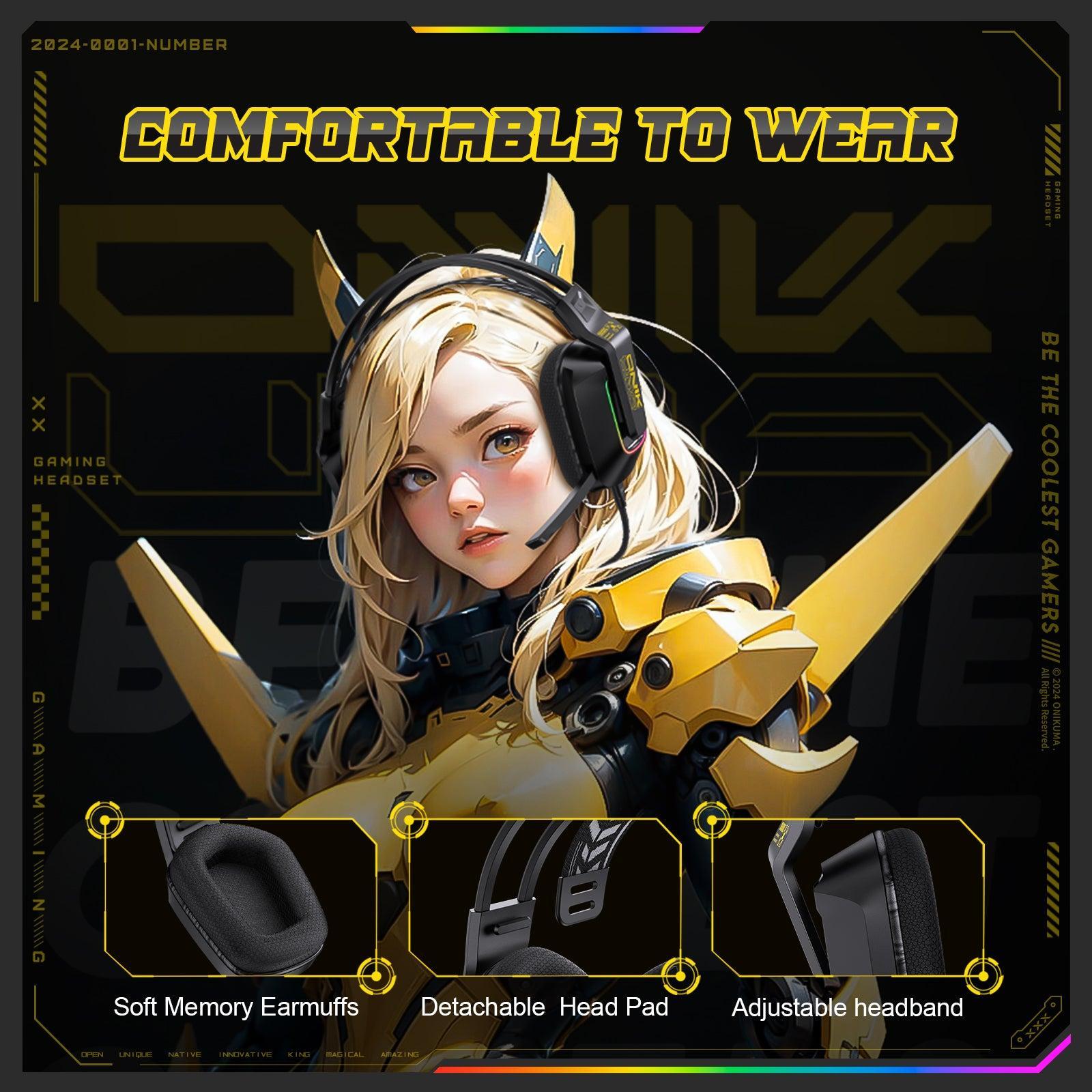 ONIKUMA X13 RGB Gaming Headset with 50mm Drivers & 120° Adjustable Mic - Noise Cancelling Over-Ear Headphones for PC, PS4, Xbox, Switch (Multiple Color Options) - Perfect for Gaming, Streaming & Online Classes