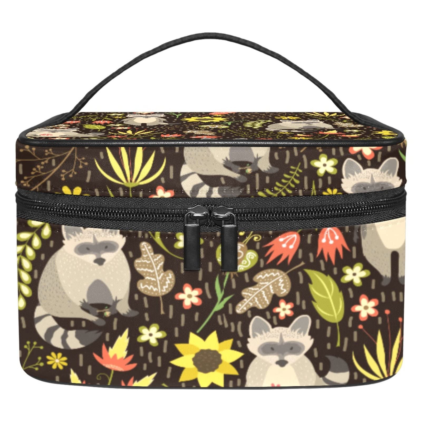 LORVIES Raccoon Print Canvas Makeup Bag - Waterproof Travel Toiletry Organizer with Top Handle for Women | Perfect for Cosmetics, Toiletries & Travel Accessories | Great Gift Idea for Makeup Lovers