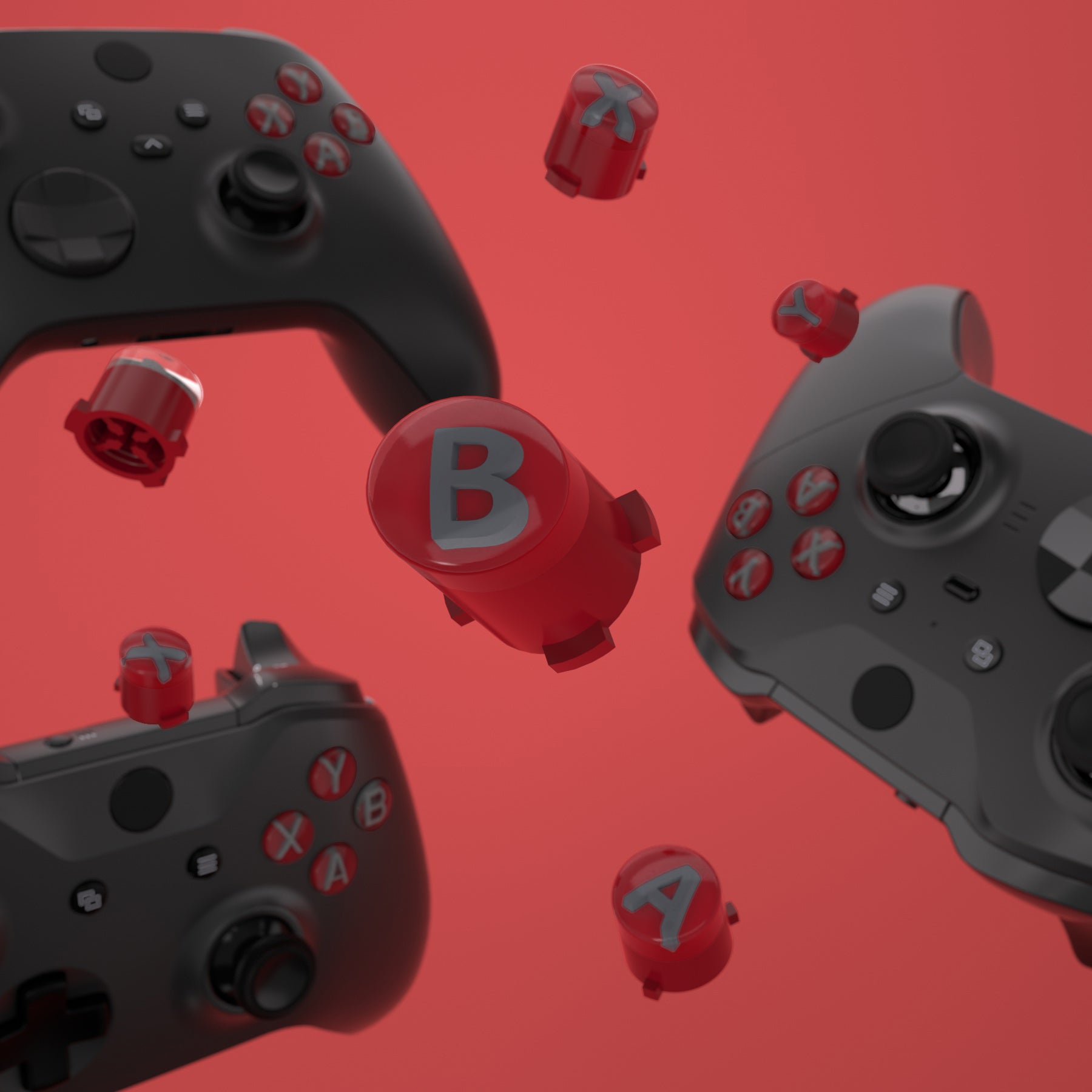eXtremeRate Replacement ABXY Action Buttons with Classic Symbols for Xbox Series X/S, Xbox One S/X & Elite V1/V2 Controllers - Carmine Red, Clear & Classic Gray - Perfect for Gaming, Controller Customization & Repair