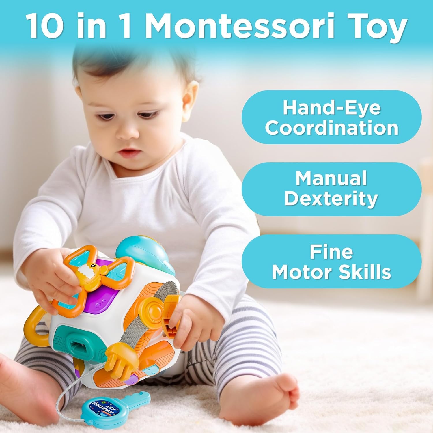 Montessori Toys for 1-3 Year Old Toddlers - Sensory Busy Board Cube & Educational Learning Activities | Travel Toys for Infants | Perfect Birthday Gift for Boys & Girls (12-18 Months) - Ideal for Airplane Travel, Car Rides & Early Childhood Development