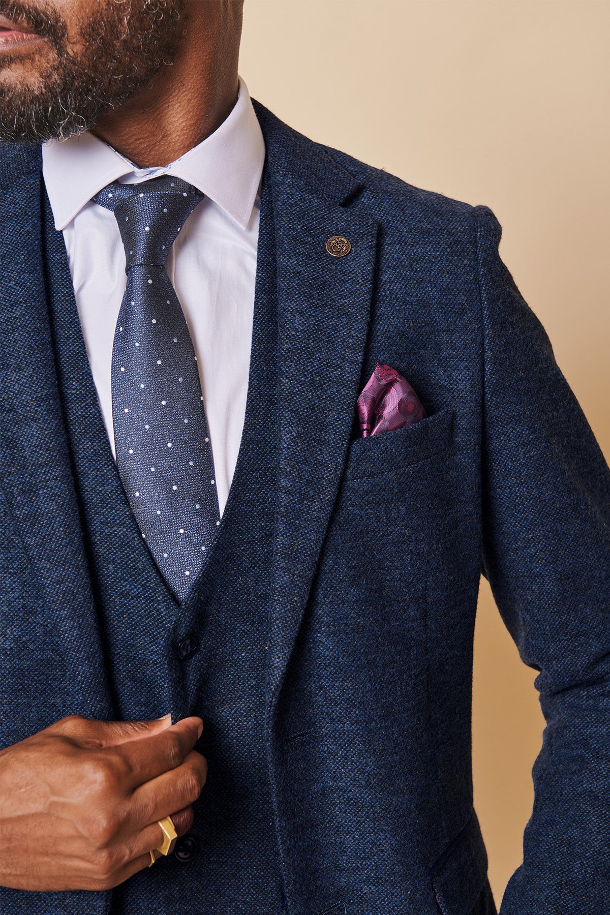 Marlow Navy Tweed Three-Piece Suit for Men | Classic Wool Blazer, Vest & Pants Set | Perfect for Weddings, Business Meetings & Formal Events