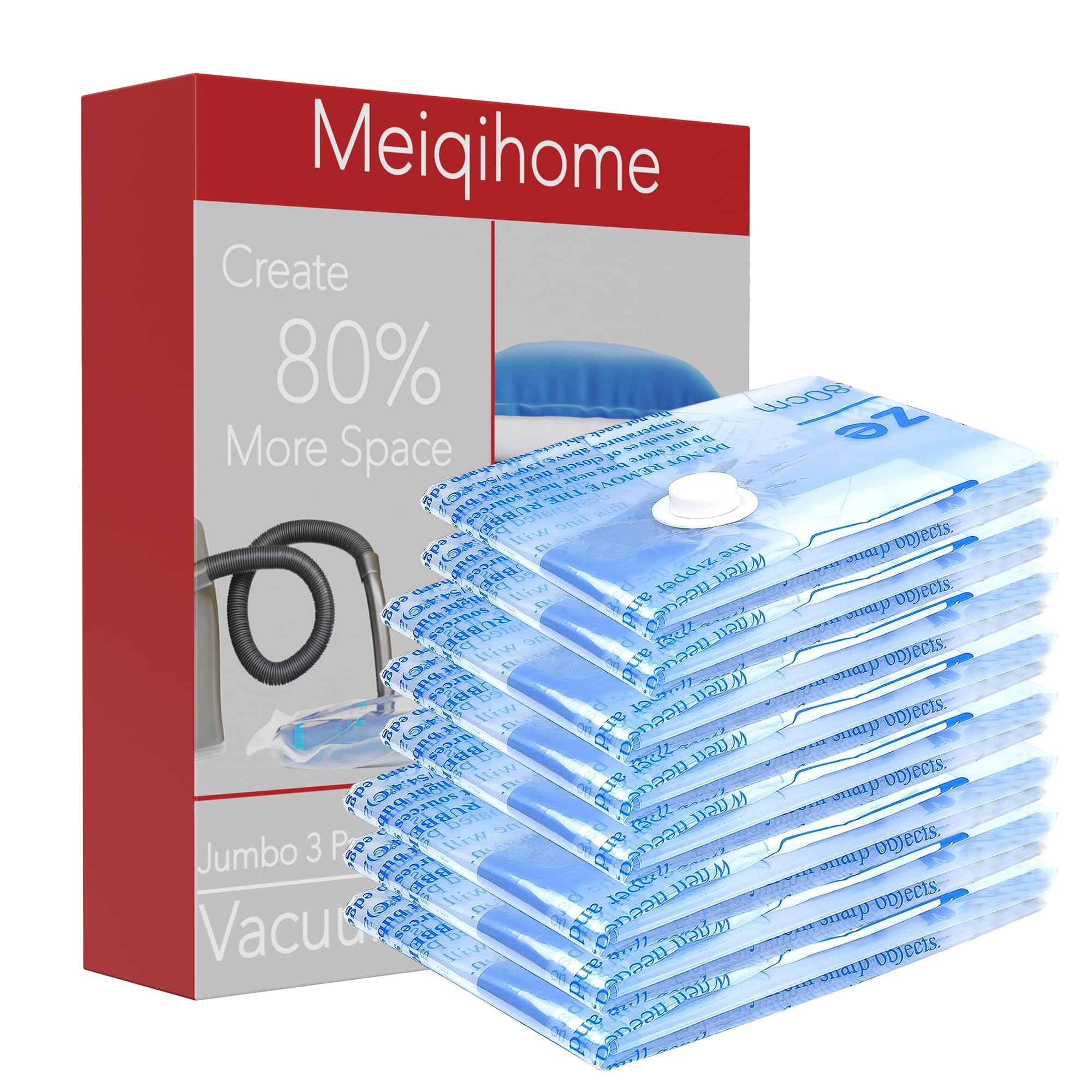8 Medium Vacuum Storage Bags - Space Saving Airtight Compression Sealer Bags for Clothes, Pillows, Comforters, Blankets & Bedding | Perfect for Travel, Moving & Seasonal Storage