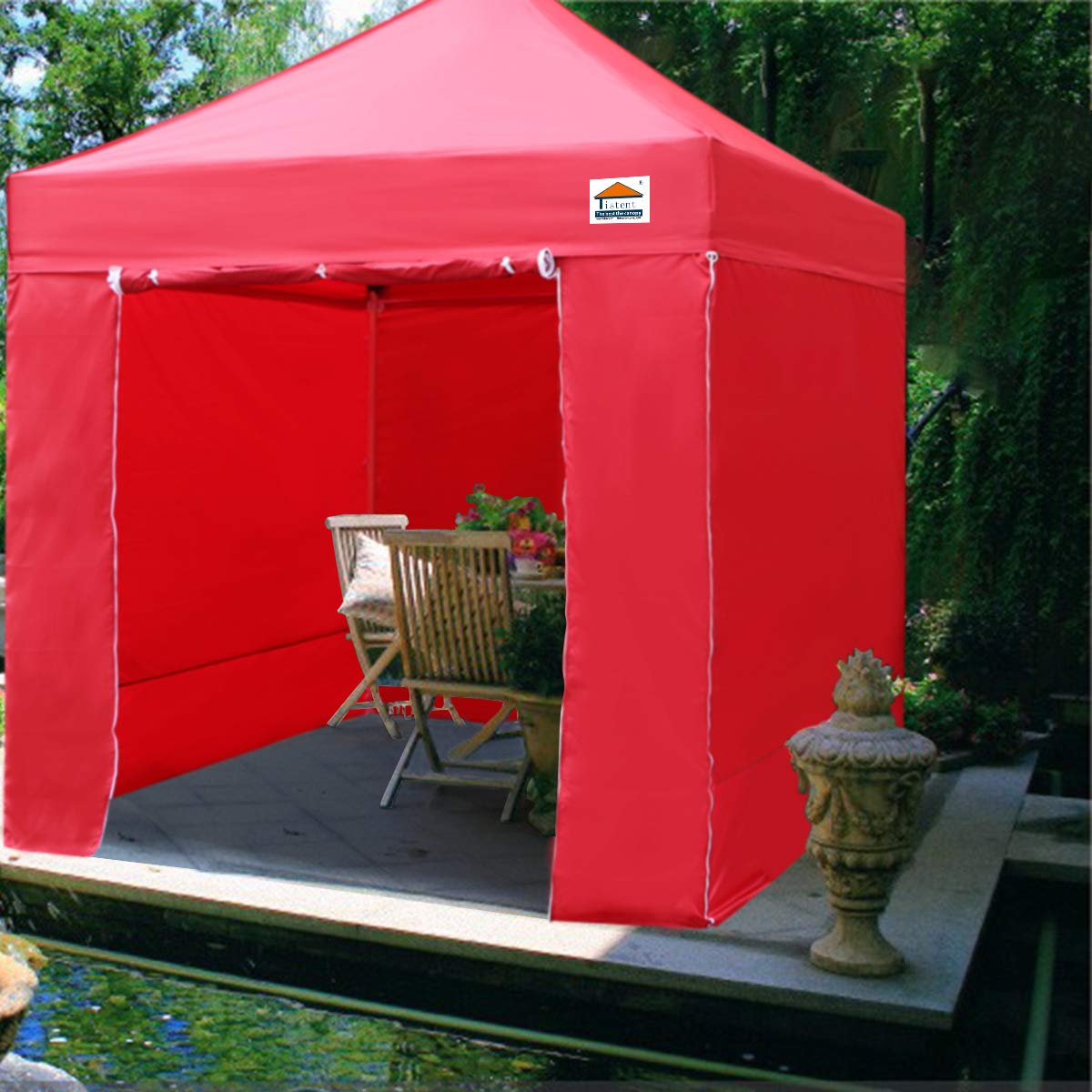 10'x10' Heavy Duty Pop Up Canopy Tent - Commercial Instant Shelter with 4 Removable Side Walls, Carrying Bag & Sand Bags - Perfect for Outdoor Events, Farmers Markets, Beach Parties & Camping (Red)