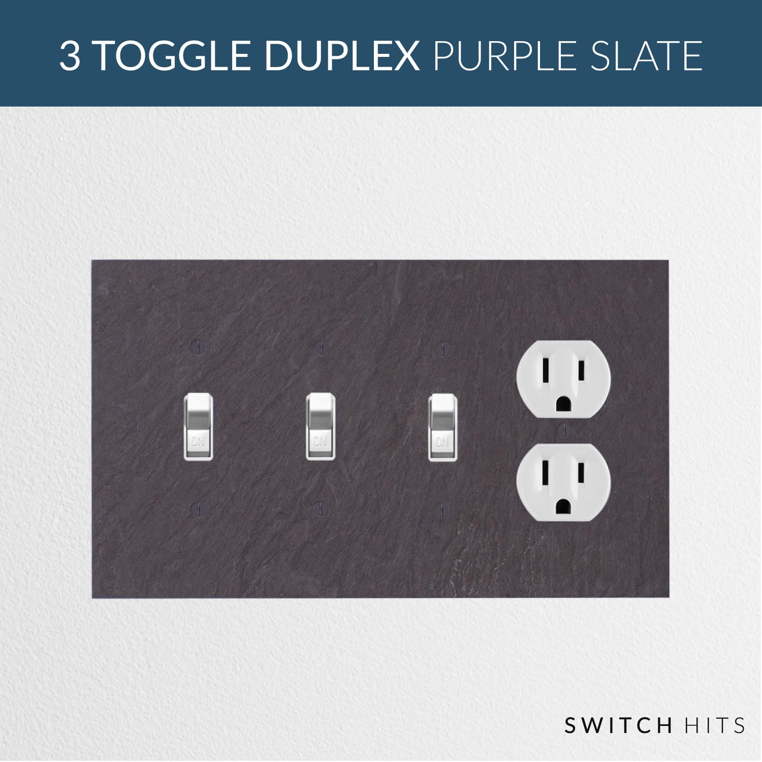 Decorative Vermont Slate Purple Electrical Switch Plate - 4 Gang Outlet Wall Plate (8.5” W x 5” H) | Light Switch Cover & Duplex Receptacle Faceplate for Home, Office & Commercial Use