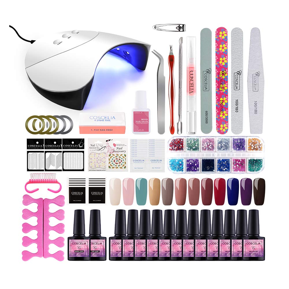 36W UV LED Nail Lamp Kit with 12 Gel Polish Colors for Home Manicure