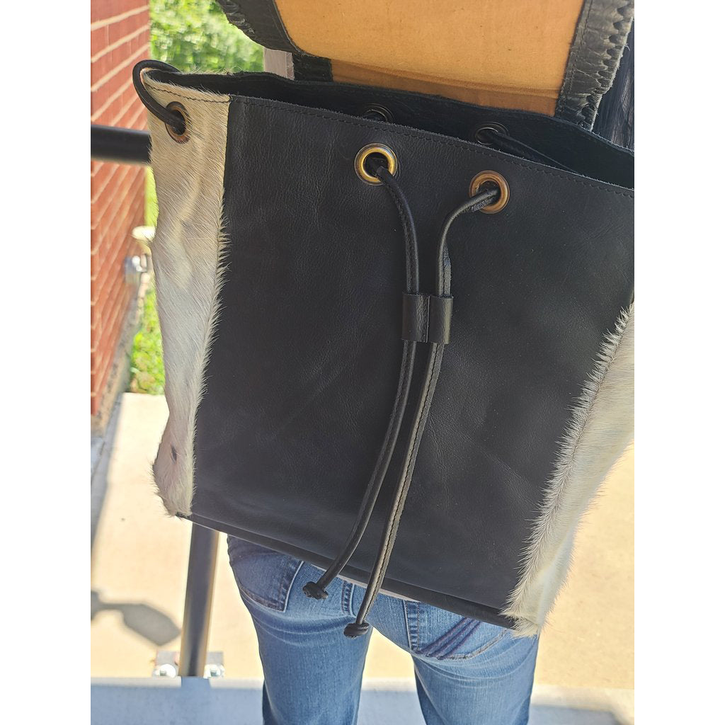 Stylish American Darling Black & White Cowhide Backpack for Women & Men - Durable Leather School Bag, Travel Backpack, Work Commute & Outdoor Adventures
