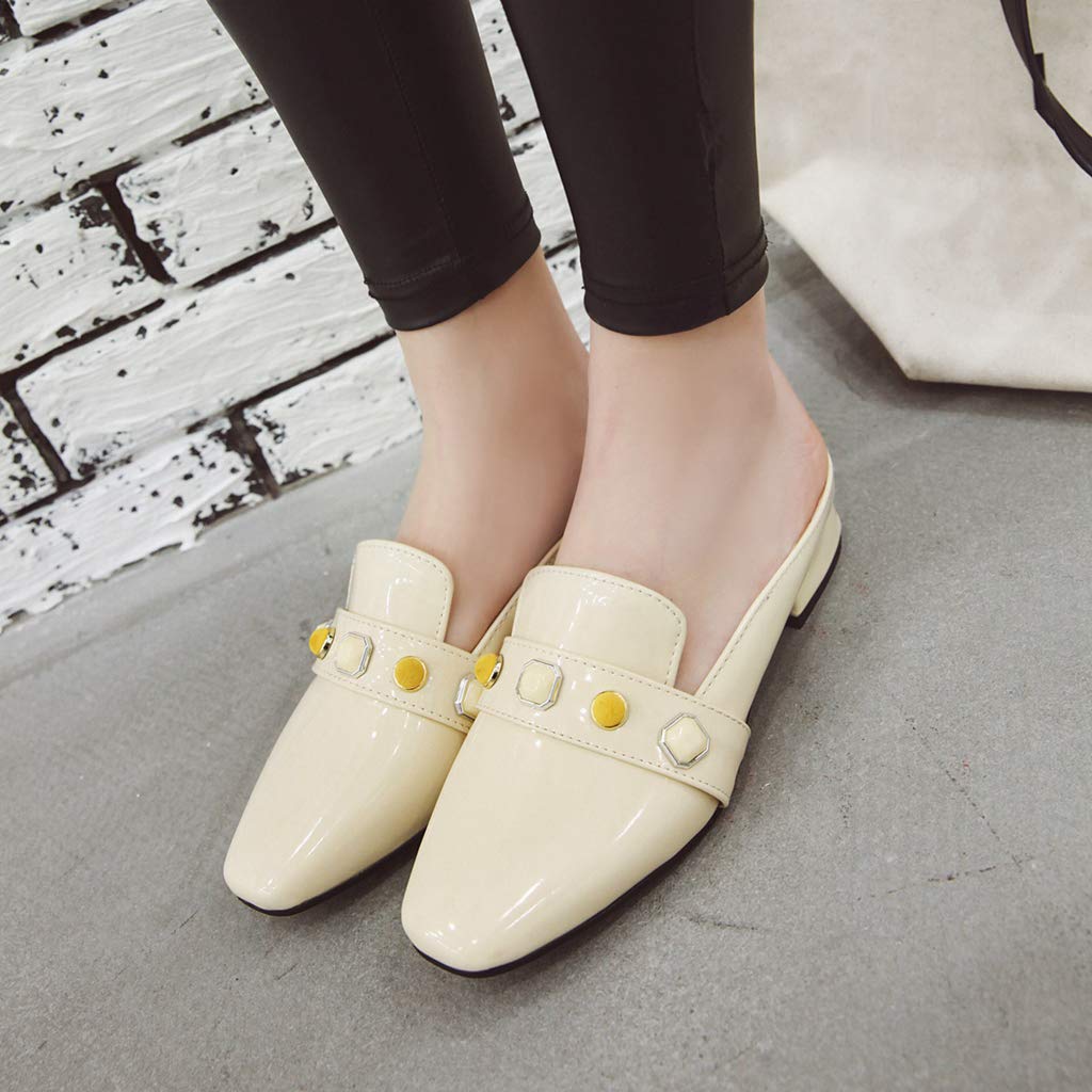 MIOKE Women's Comfortable Low Heel Mules - Square Toe Backless Slip-On Loafers for Work, Office & Casual Wear | Breathable Dress Slippers for Indoor/Outdoor Use