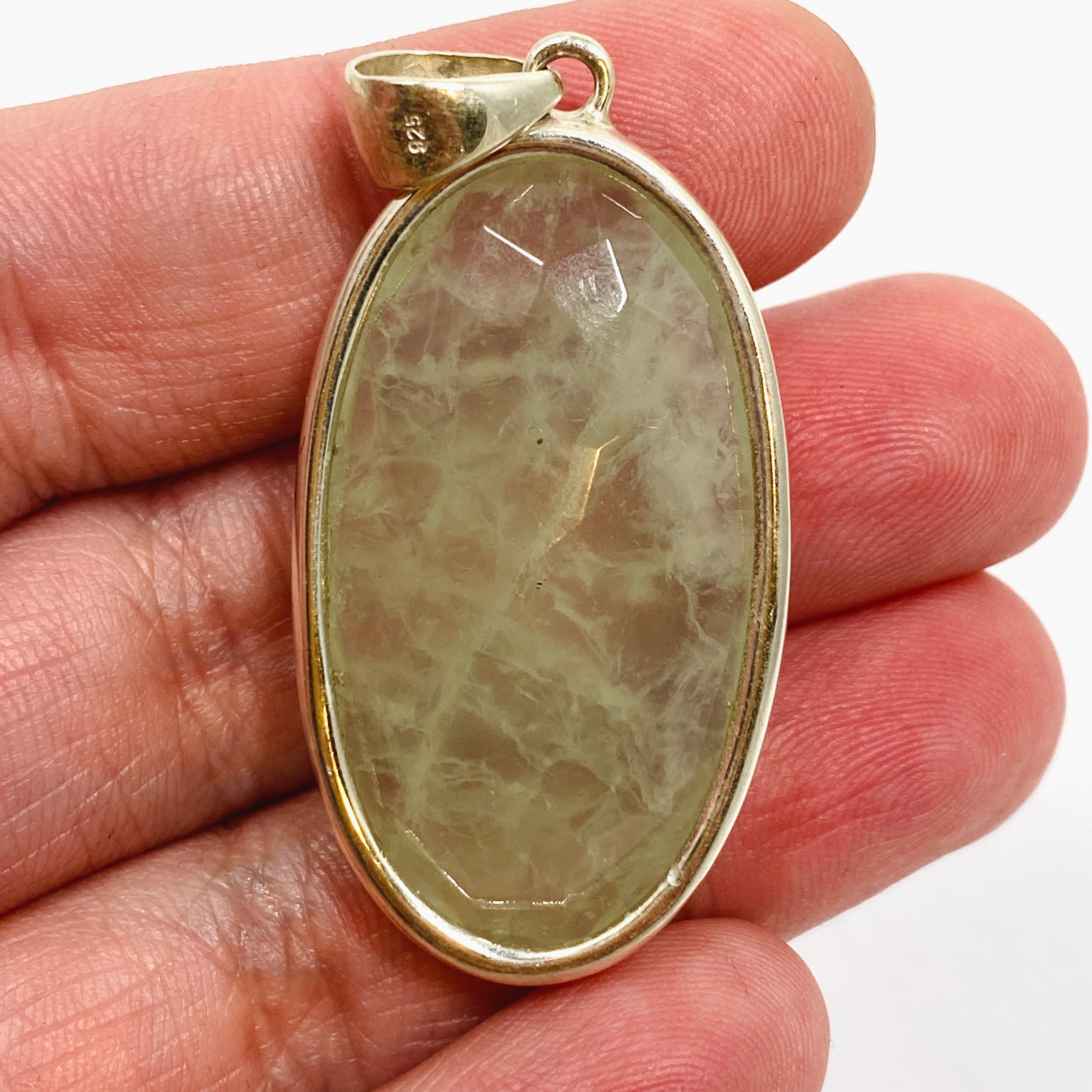 Natural Prehnite Oval Faceted Pendant Necklace - 925 Sterling Silver Jewelry for Women - Perfect for Daily Wear, Gift Giving & Special Occasions