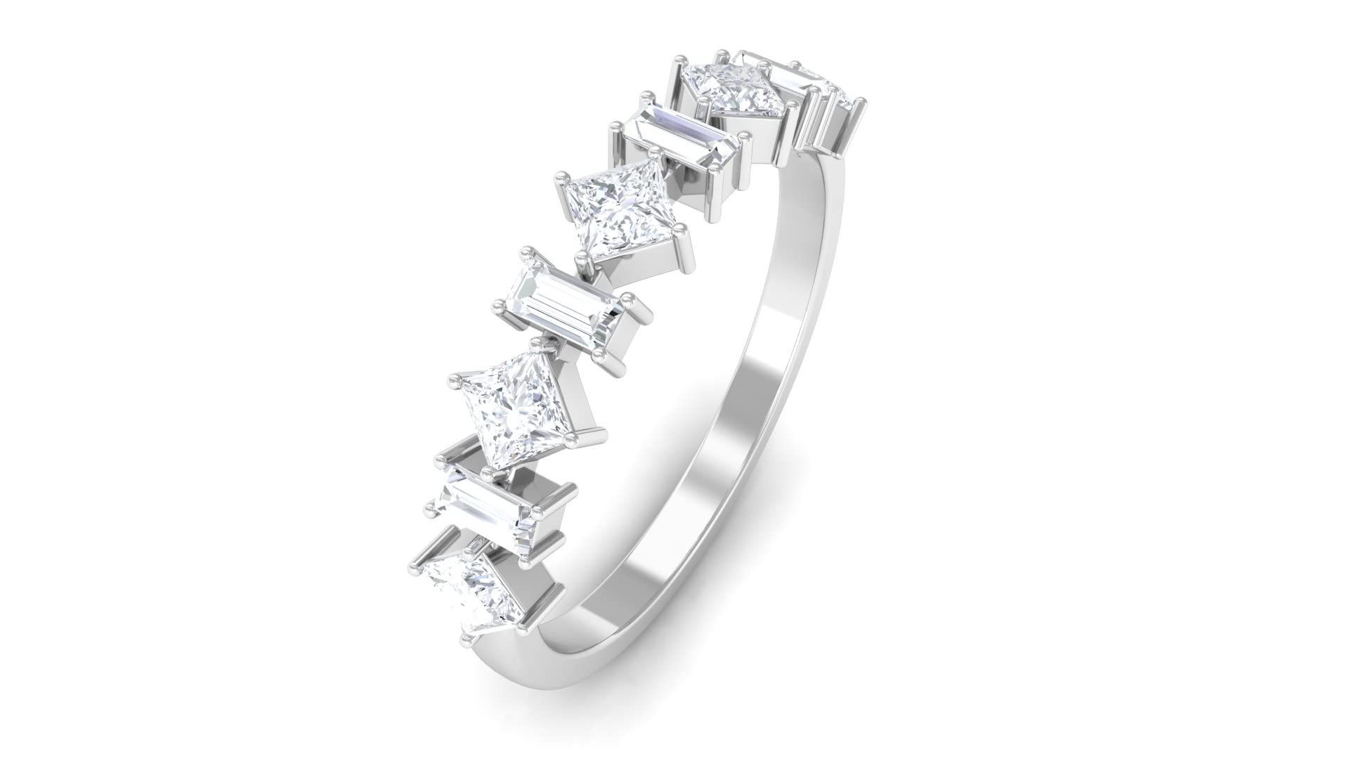 3/4 CT Moissanite Half Eternity Ring - Baguette & Princess Cut 14K Solid Gold Wedding Band for Women - Certified Durable Moissanite Jewelry for Anniversary, Engagement & Special Occasions
