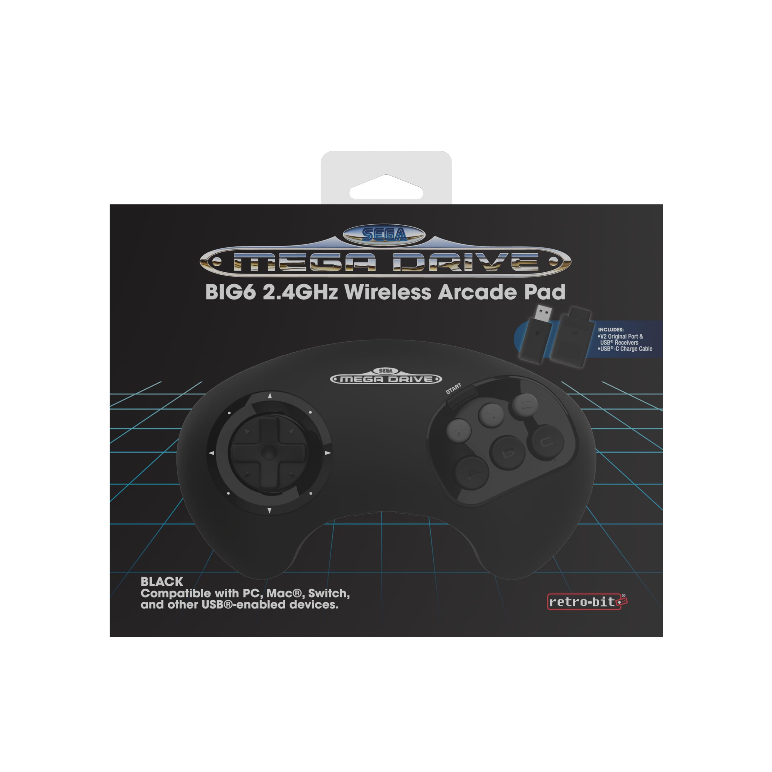 Retro-Bit BIG6 2.4GHz Wireless Controller for SEGA Mega Drive/Switch/PC - Gaming Fun