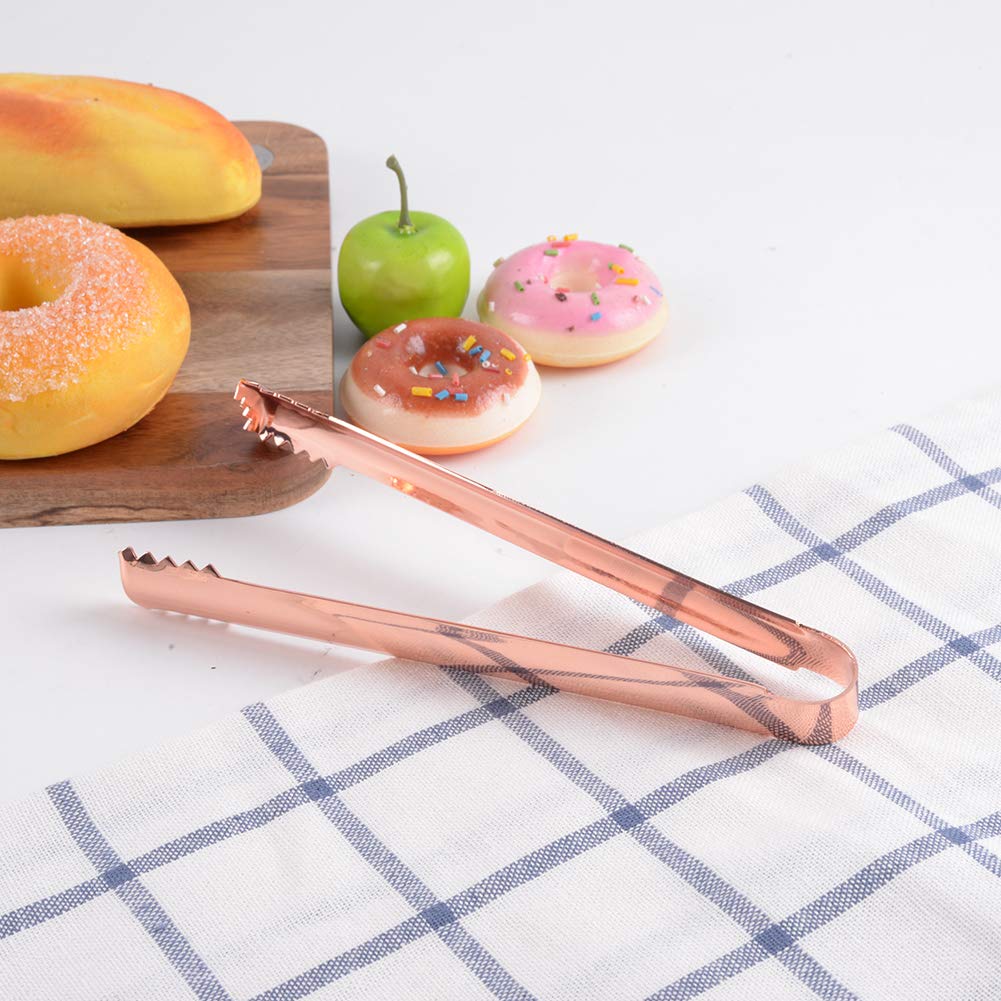 Premium Rose Gold Stainless Steel Ice Tongs - 6.5 Inch Mirror Polished Kitchen Tongs for Cocktails, Beverages, and Food Serving (Set of 2, Silver & Rose Gold) - Perfect for Bartending, Home Bars, and Party Hosting