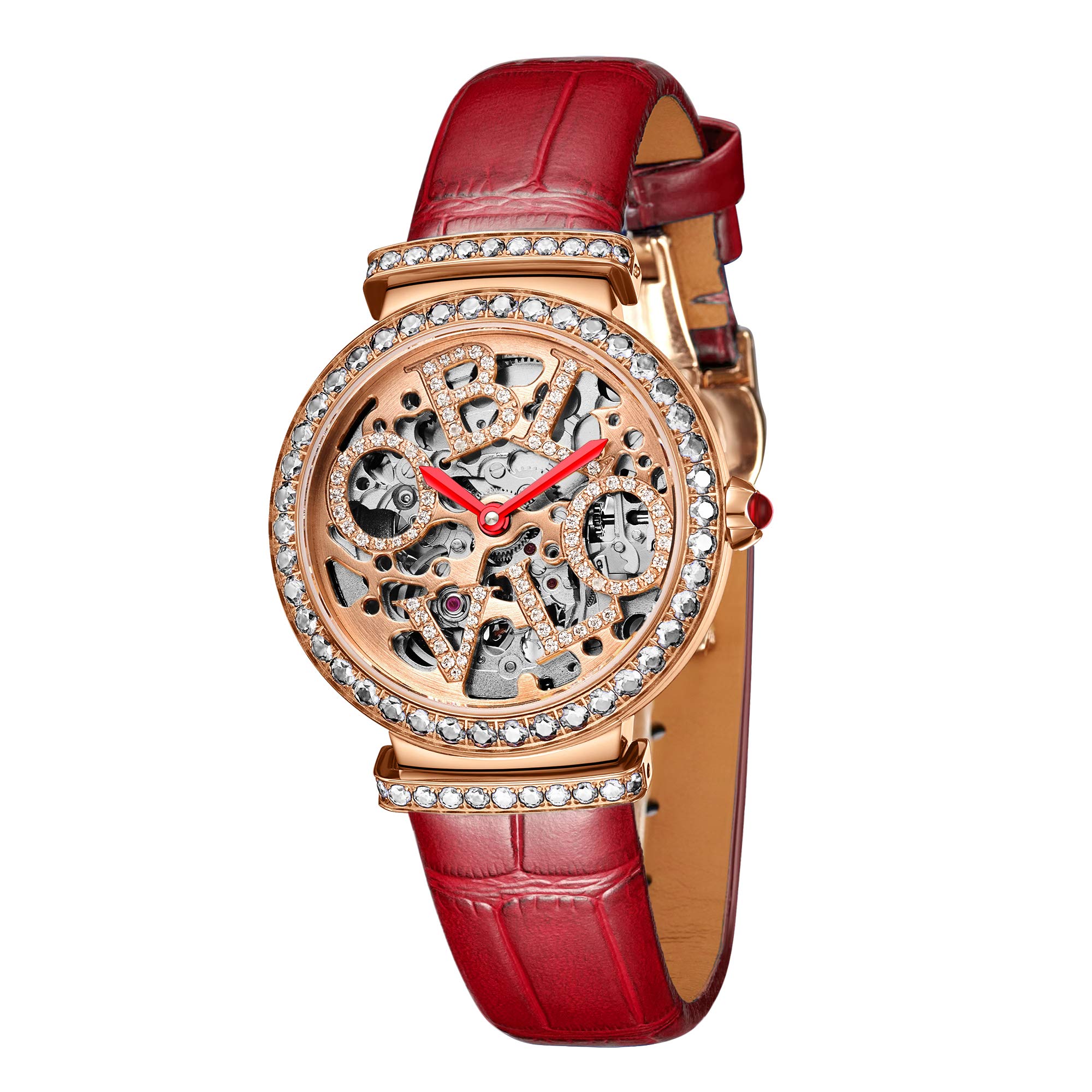 Luxury Women's Rose Gold Automatic Watch with Skeleton Dial - Genuine Leather Strap - Elegant Dress Watch for Business, Party & Special Occasions