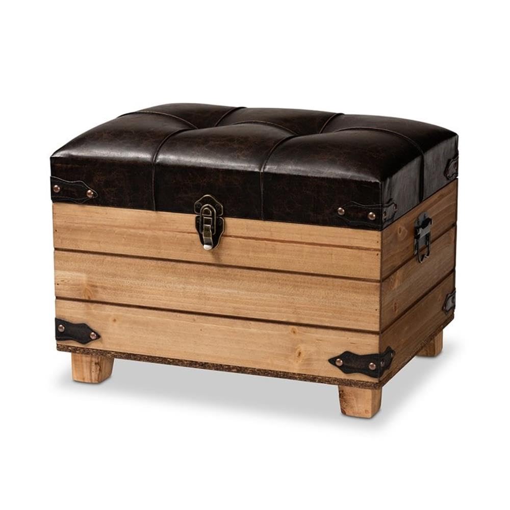 Rustic Dark Brown Wood Storage Ottoman with Lift Top - BOWERY HILL Coffee Table Bench for Living Room, Bedroom & Entryway - Multi-Functional Footrest, Seat & Hidden Storage