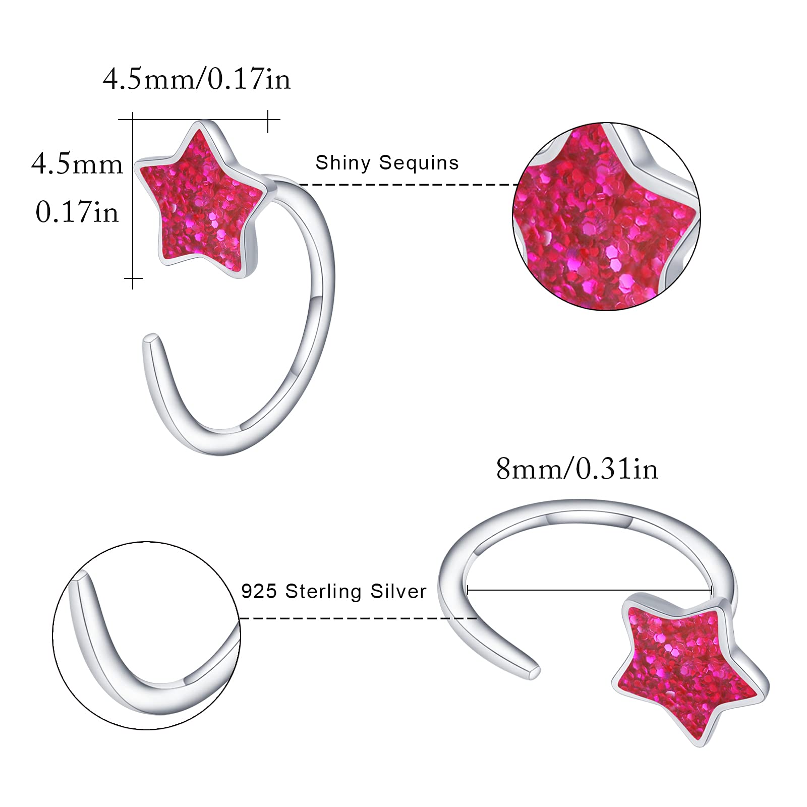 Turquoise Star Hug Hoop Earrings - 925 Sterling Silver Huggie Cartilage Earrings for Women & Girls | Tiny Half Hoop Jewelry Gifts for Everyday Wear & Special Occasions
