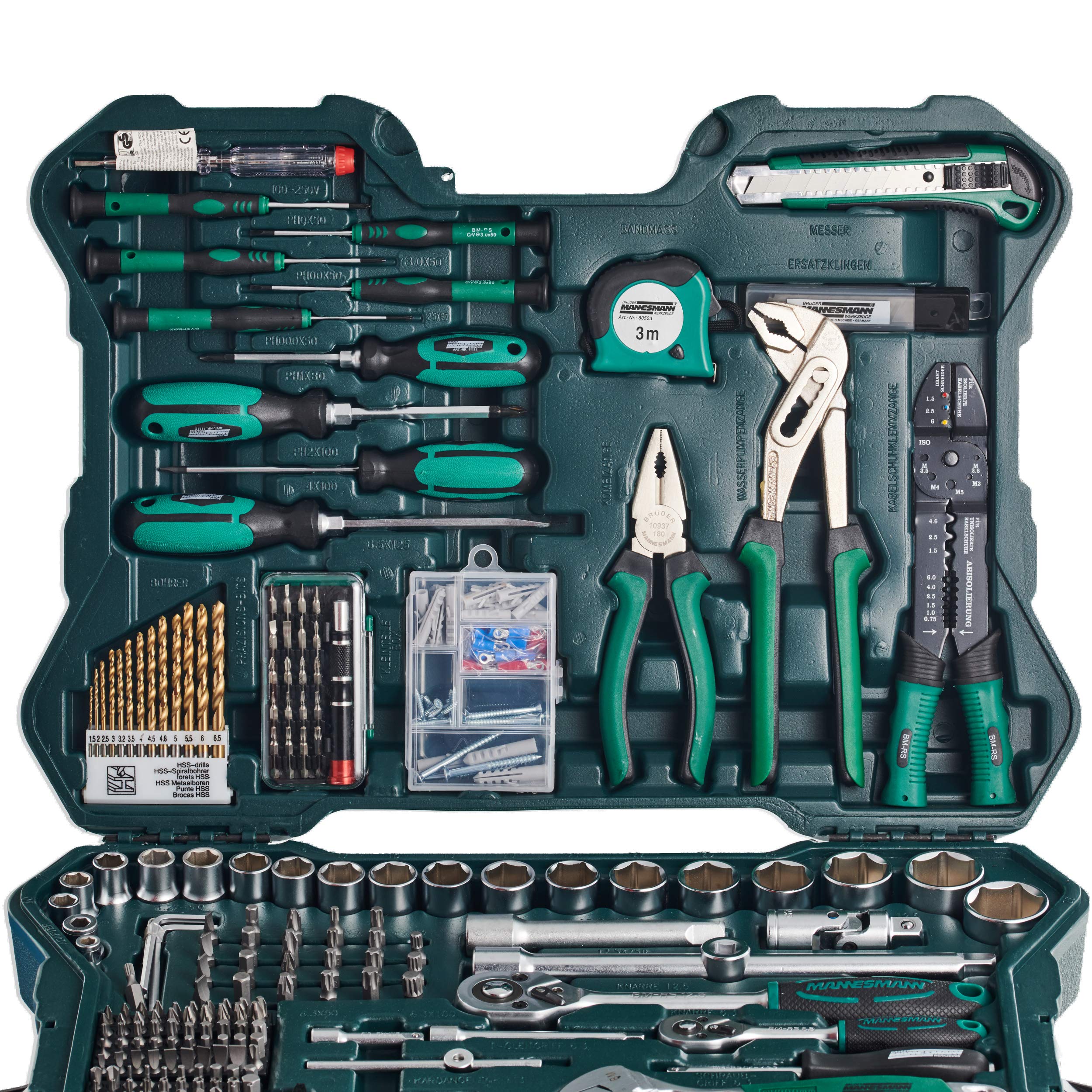 Brder Mannesmann 303-Piece Tool Set - Complete Home & Auto Repair Kit for DIY Projects, Maintenance, and Emergency Fixes