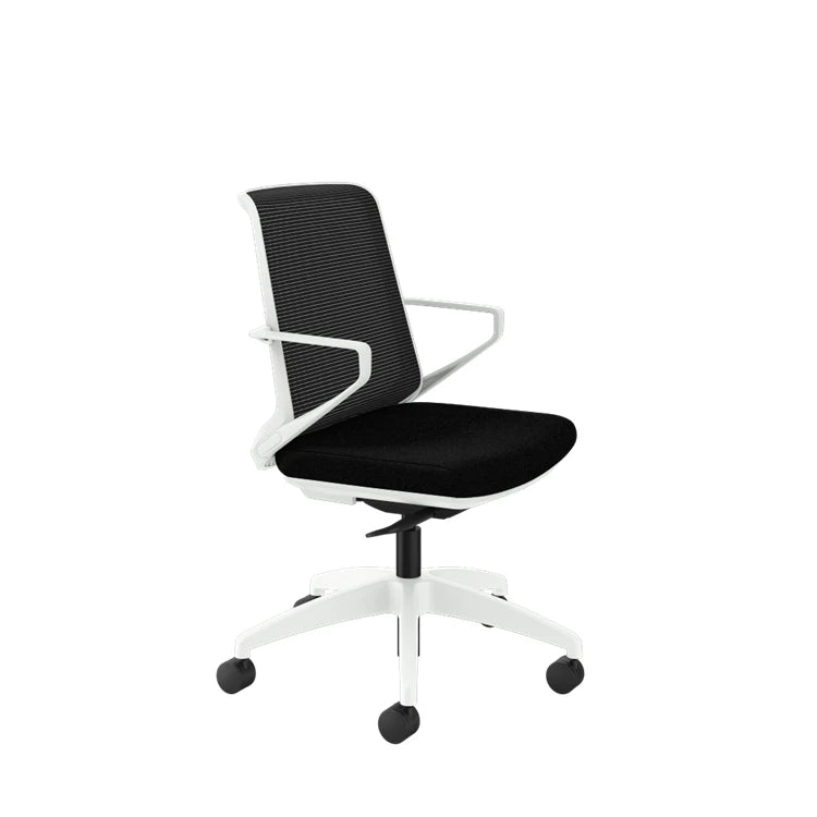 Ergonomic Cliq Office Chair with Synchro Tilt - Basalt Fabric & White Designer Frame - Perfect for Home Office, Gaming & Workspaces