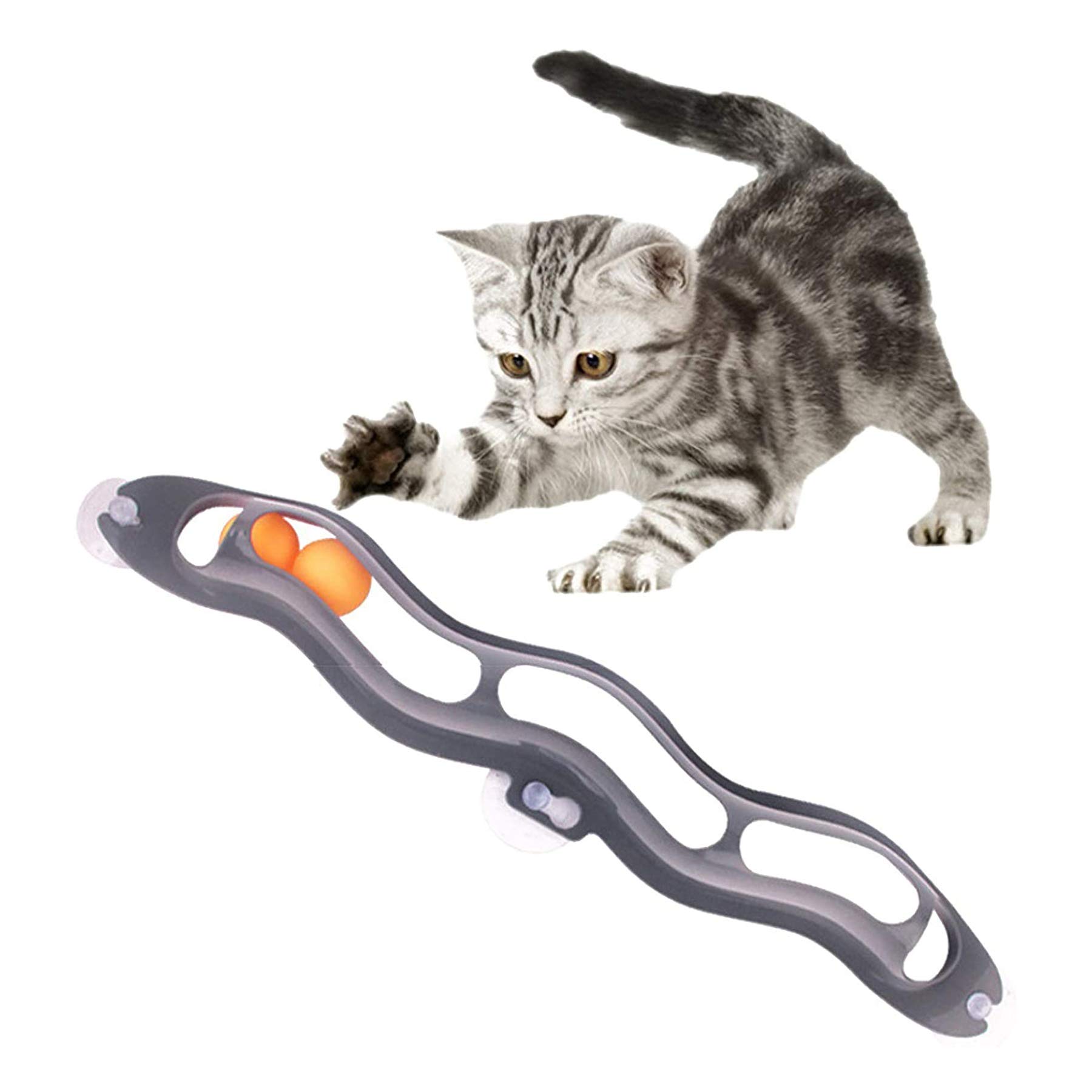 Interactive Cat Toys - Window Sucker Track Ball & Curved Track Game for Kittens - Fun Indoor Play