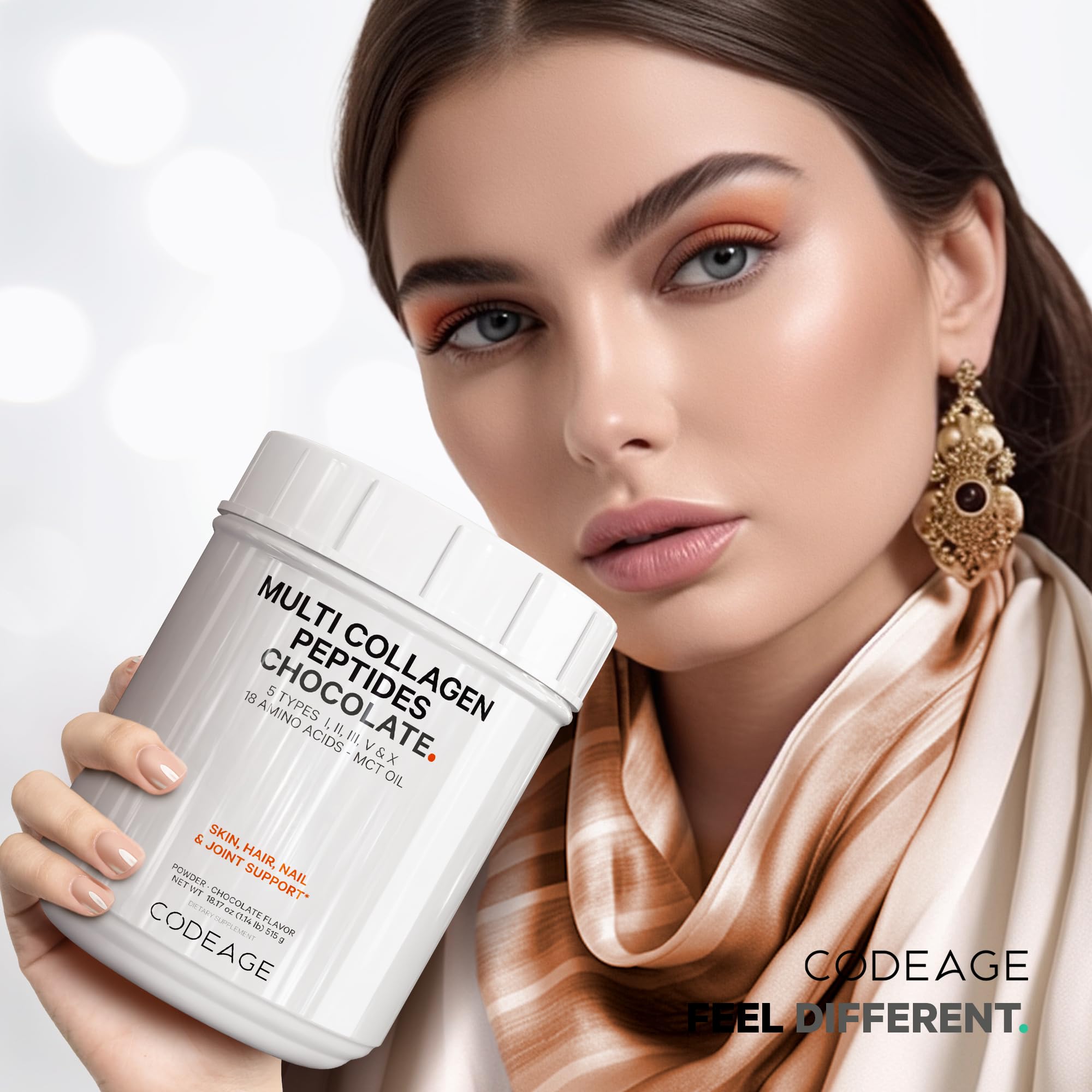 Codeage Multi Collagen Chocolate Protein Powder with Hydrolyzed Bovine Collagen Peptides - 5 Collagen Types & MCT Oil - Keto & Paleo Friendly Protein Shake Mix - Non-GMO, Gluten Free Collagen Creamer for Coffee, Smoothies & Baking - 18.17 oz
