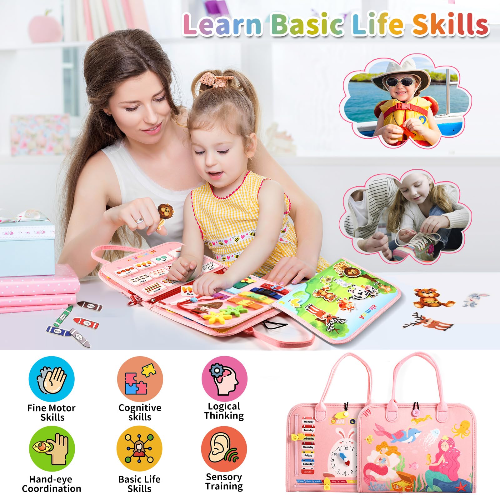 MINIBEAR Montessori Busy Board - Sensory Toys for Toddlers 1-4 Years Old, Autism Learning Toys for Fine Motor Skills Development - Perfect Travel Toys for Plane & Car Activities, Preschool Educational Gifts for Boys & Girls - Ideal for Home, Classroom & On-the-Go Learning