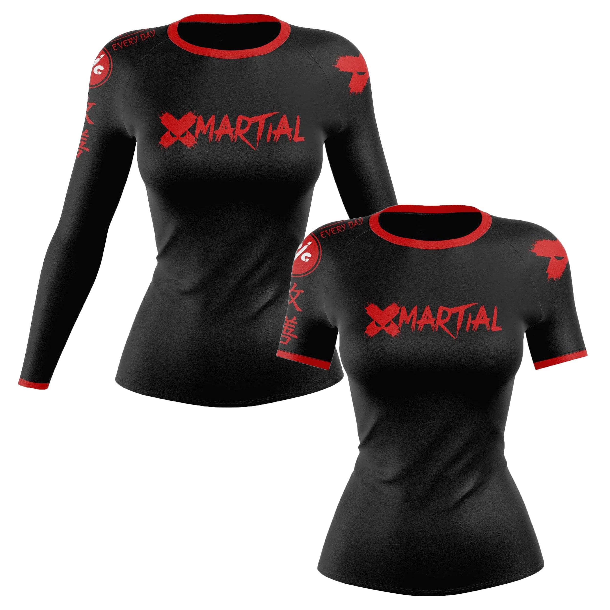 XMartial Women's Black Compression Shirt - Slim Fit Workout Top for Yoga, Running & Gym - Breathable & Moisture Wicking Activewear