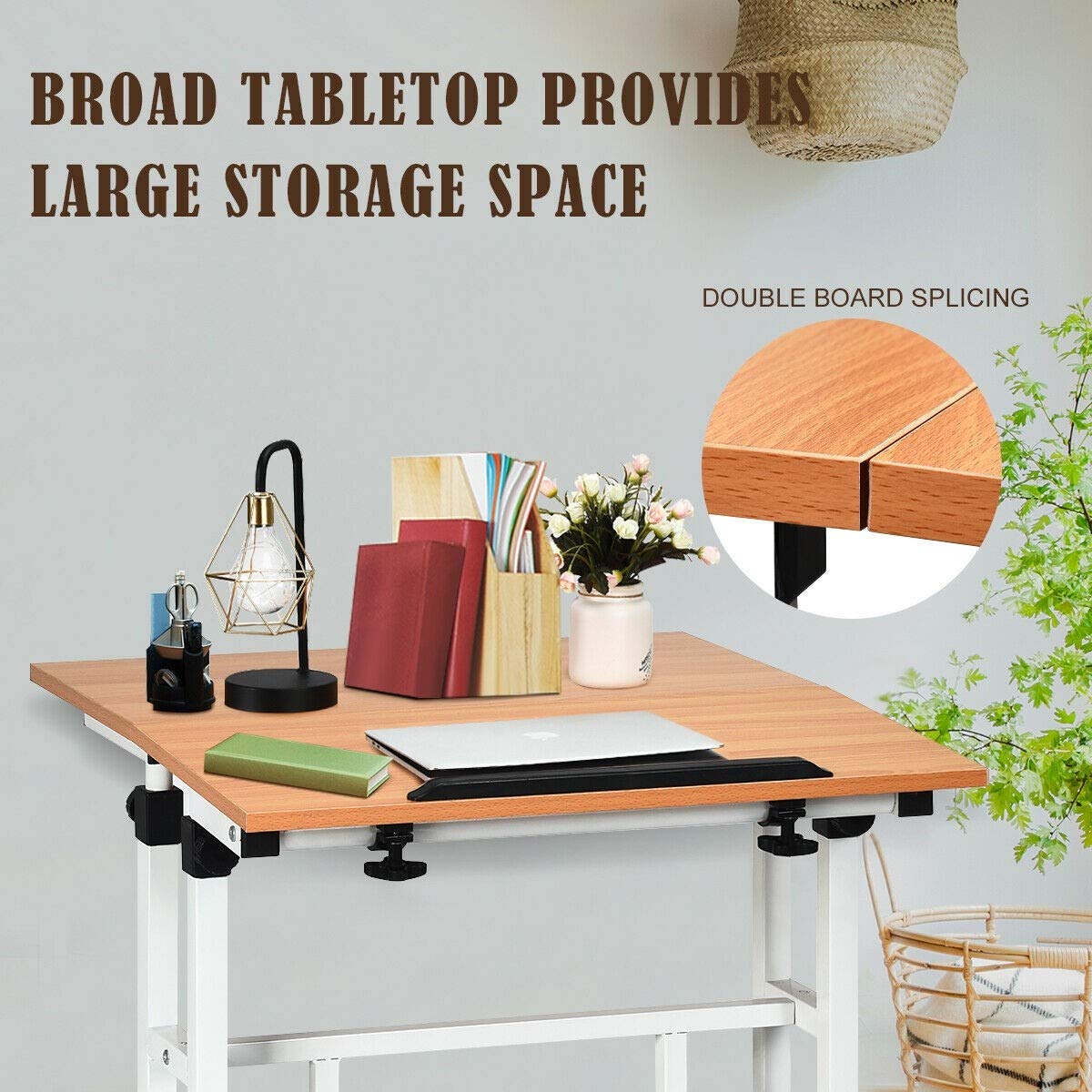 2 in 1 Adjustable Height Standing Desk with Wheels - Mobile Sit Stand Computer Desk for Home Office | Perfect for Remote Work & Small Spaces